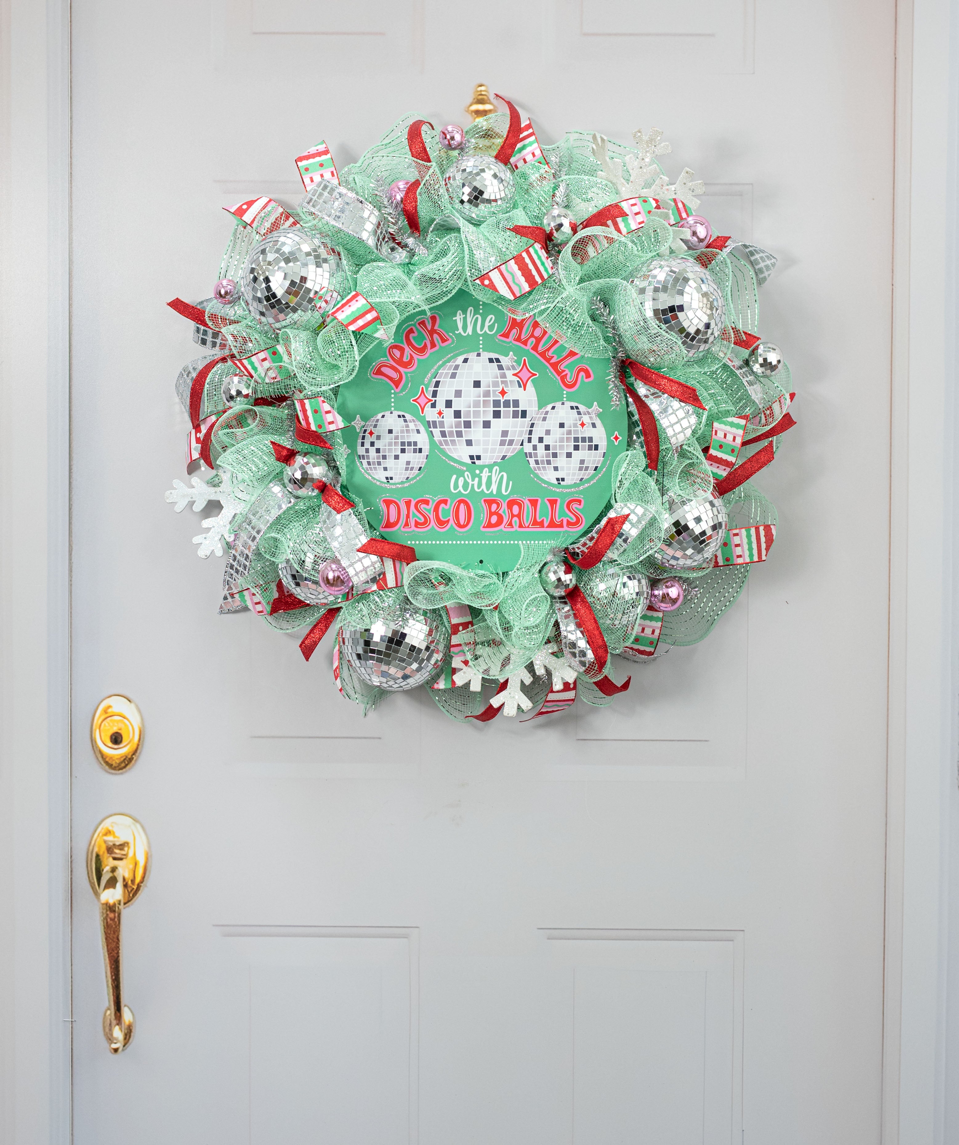 12" Round Metal Sign: Deck the Halls with Disco Balls