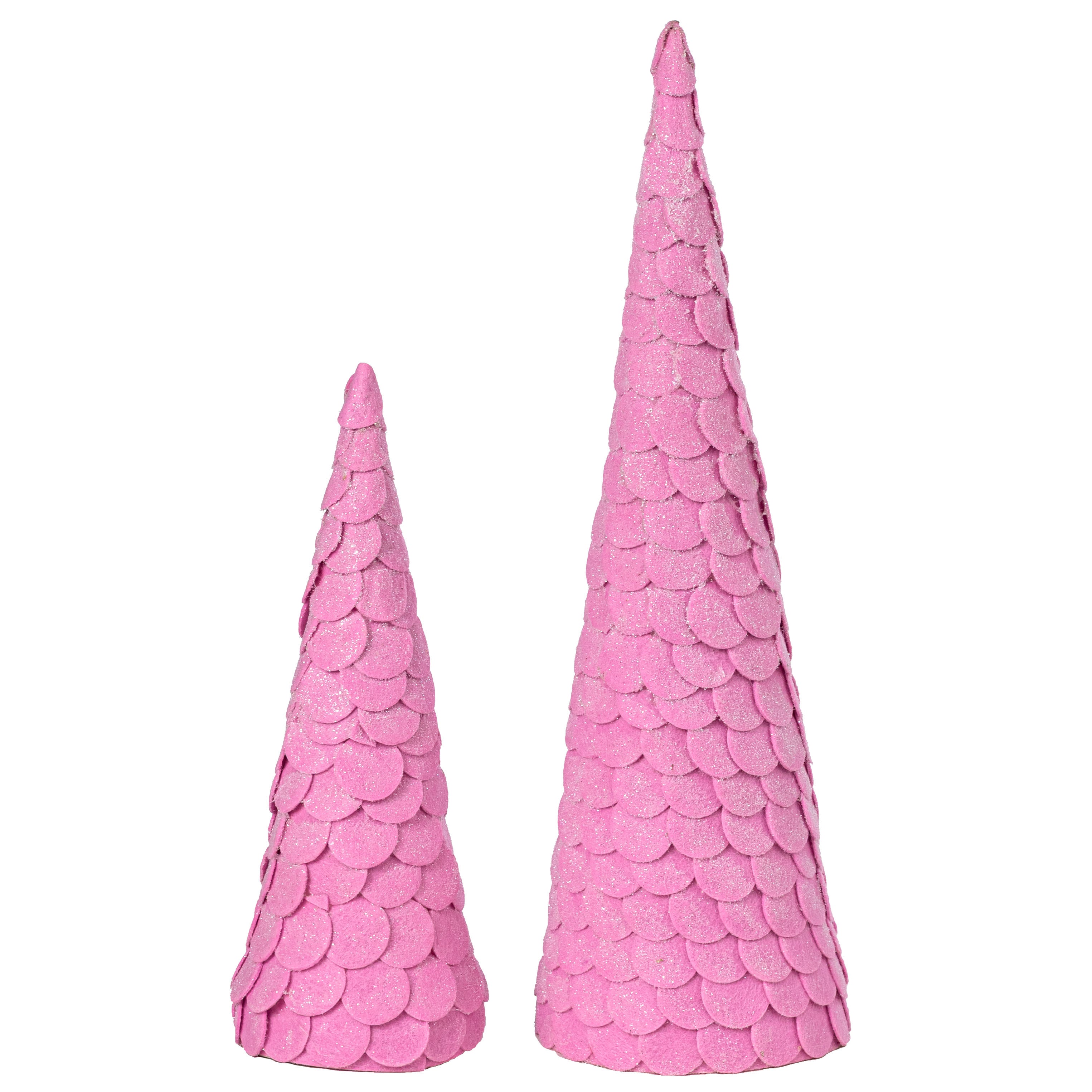 12" & 18" Glittered Felt Pinecone Trees: Pink (Set of 2)