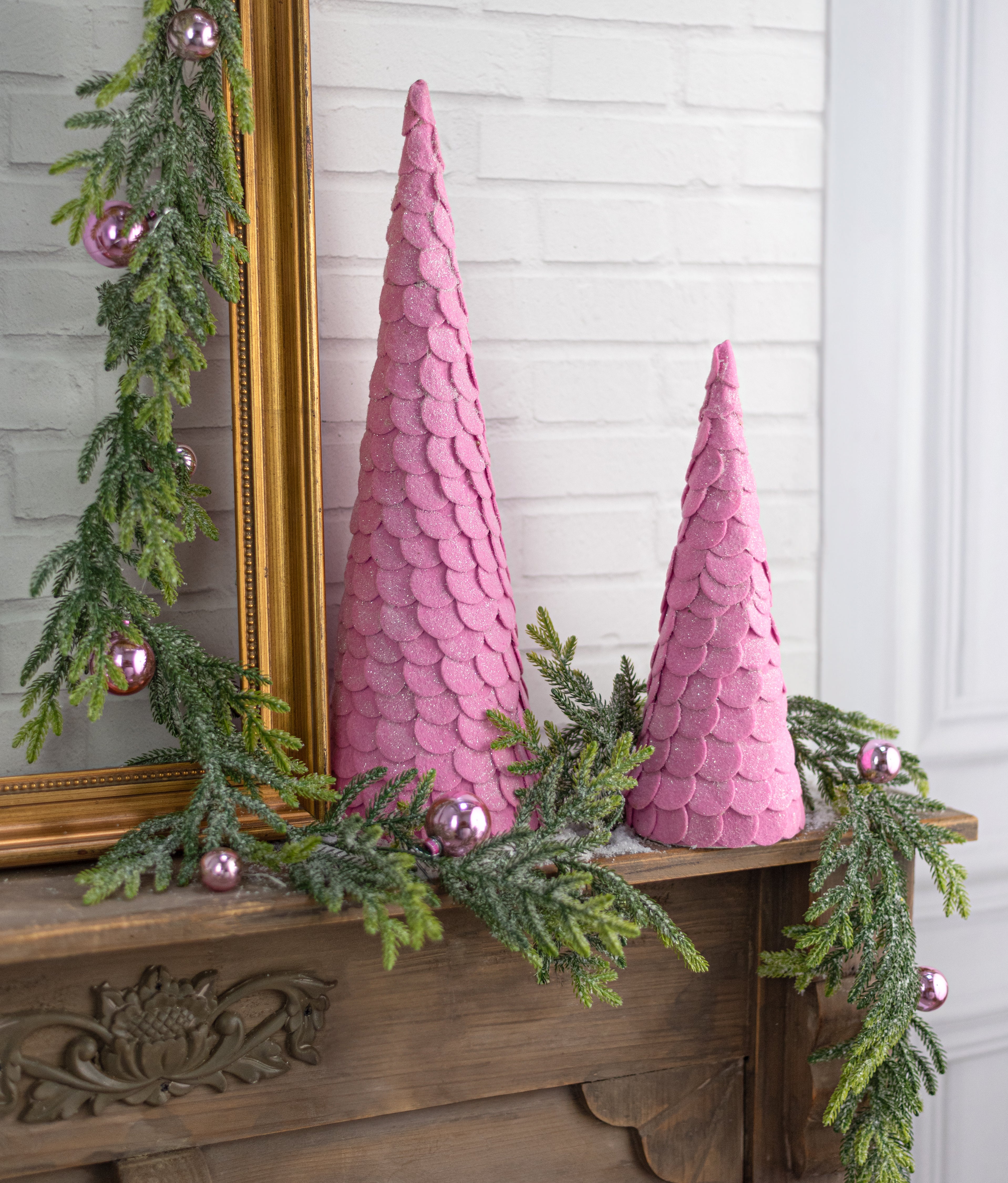 12" & 18" Glittered Felt Pinecone Trees: Pink (Set of 2)