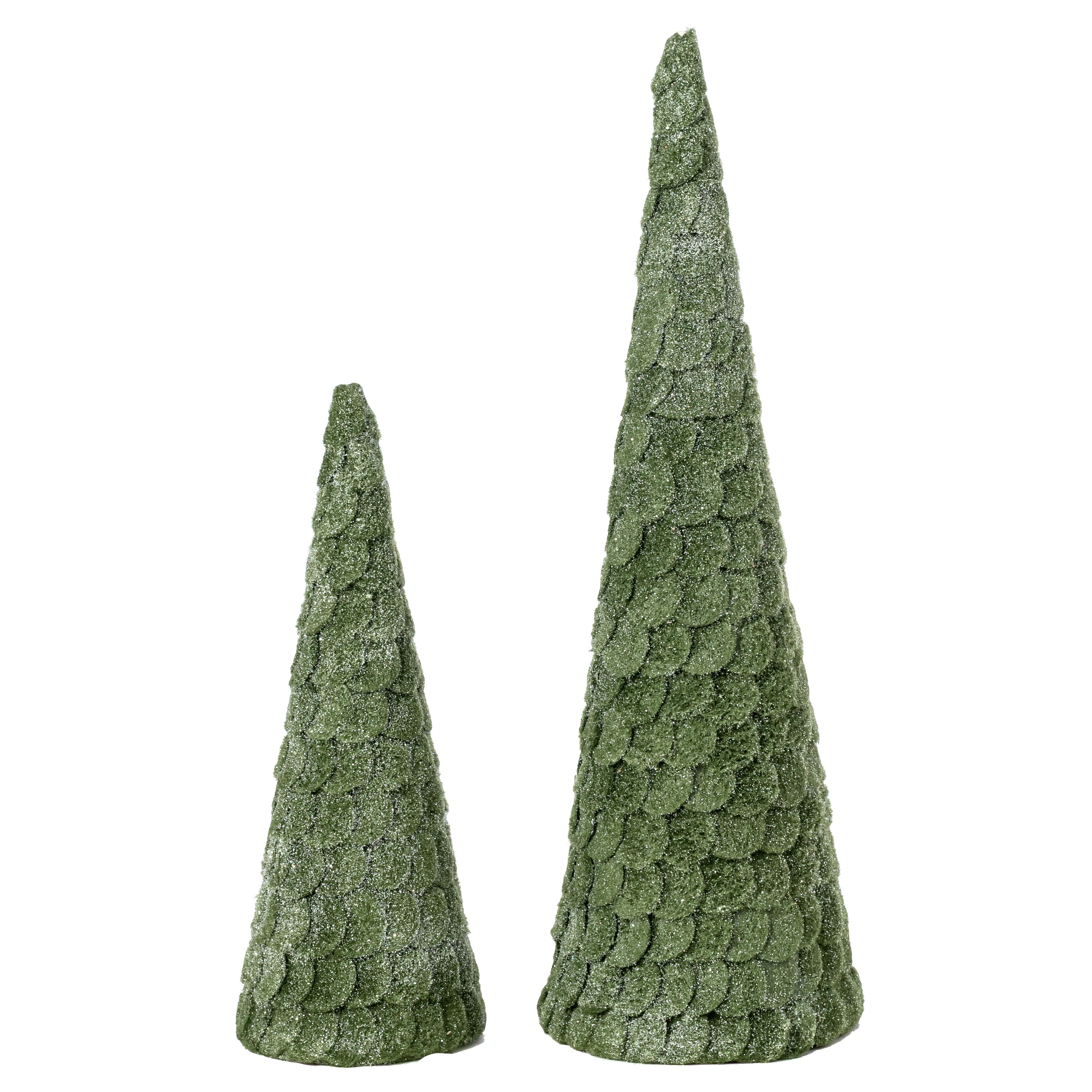 12" & 18" Glittered Felt Pinecone Trees: Moss Green (Set of 2)