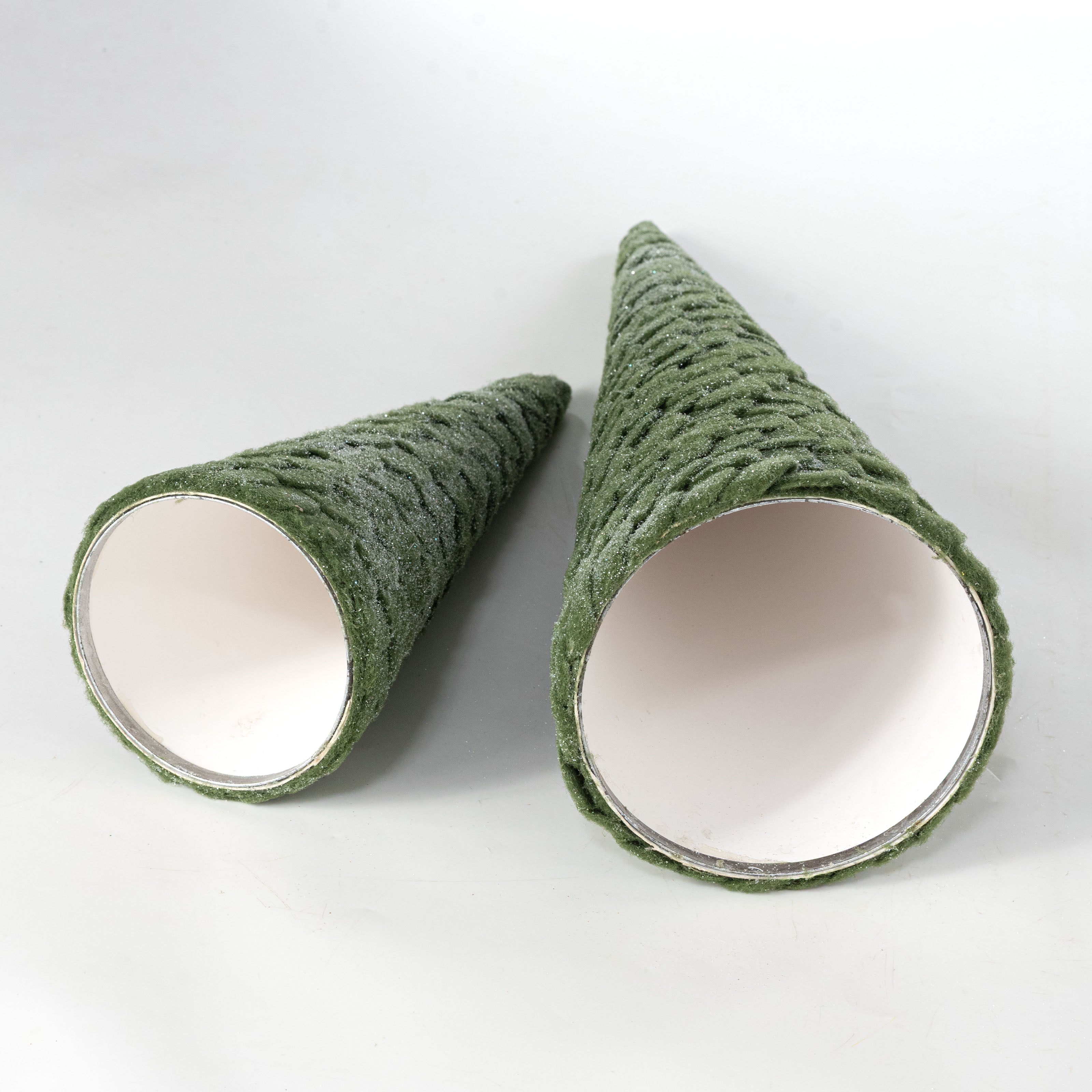 12" & 18" Glittered Felt Pinecone Trees: Moss Green (Set of 2)