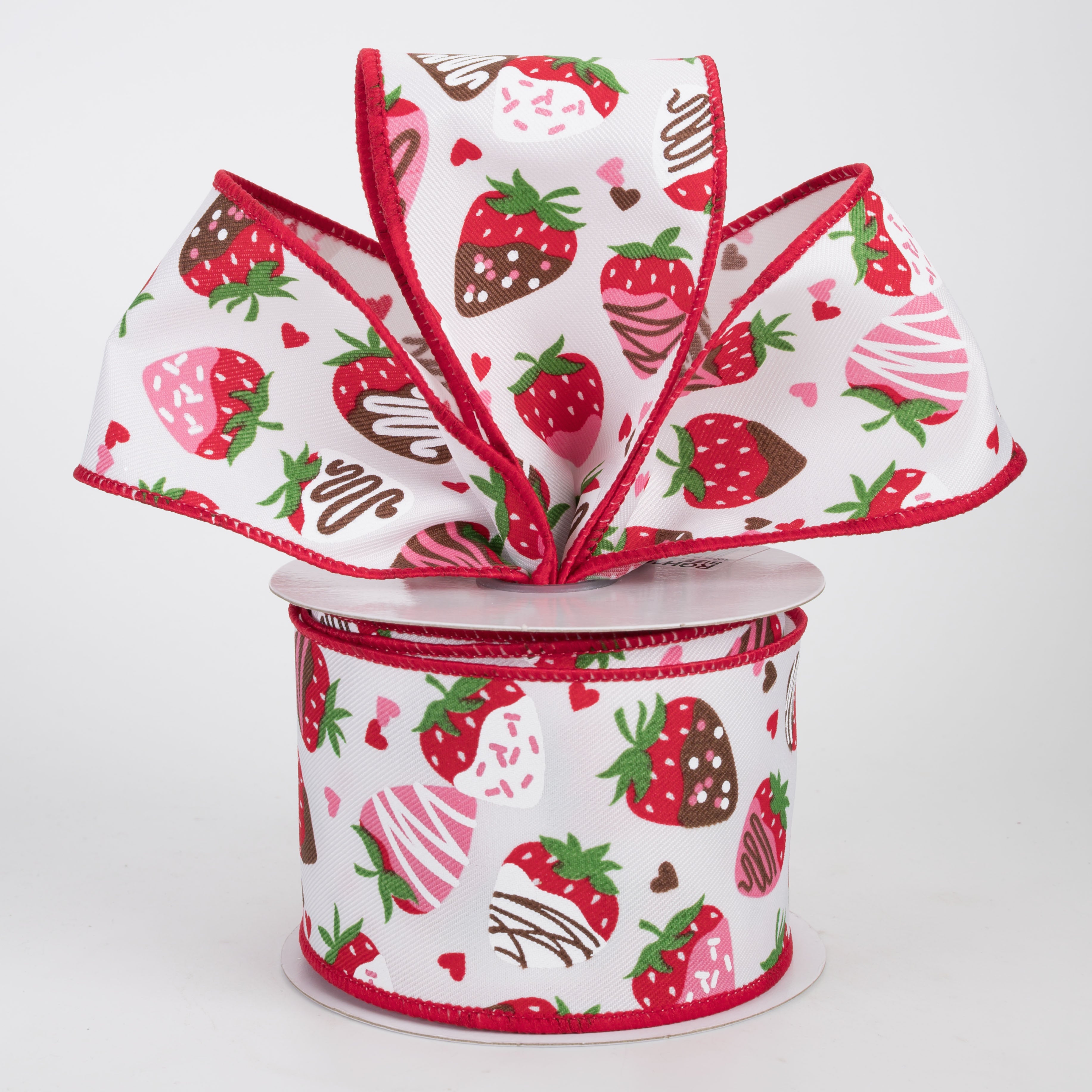 2.5" Chocolate Covered Strawberries Ribbon: White (10 Yards)