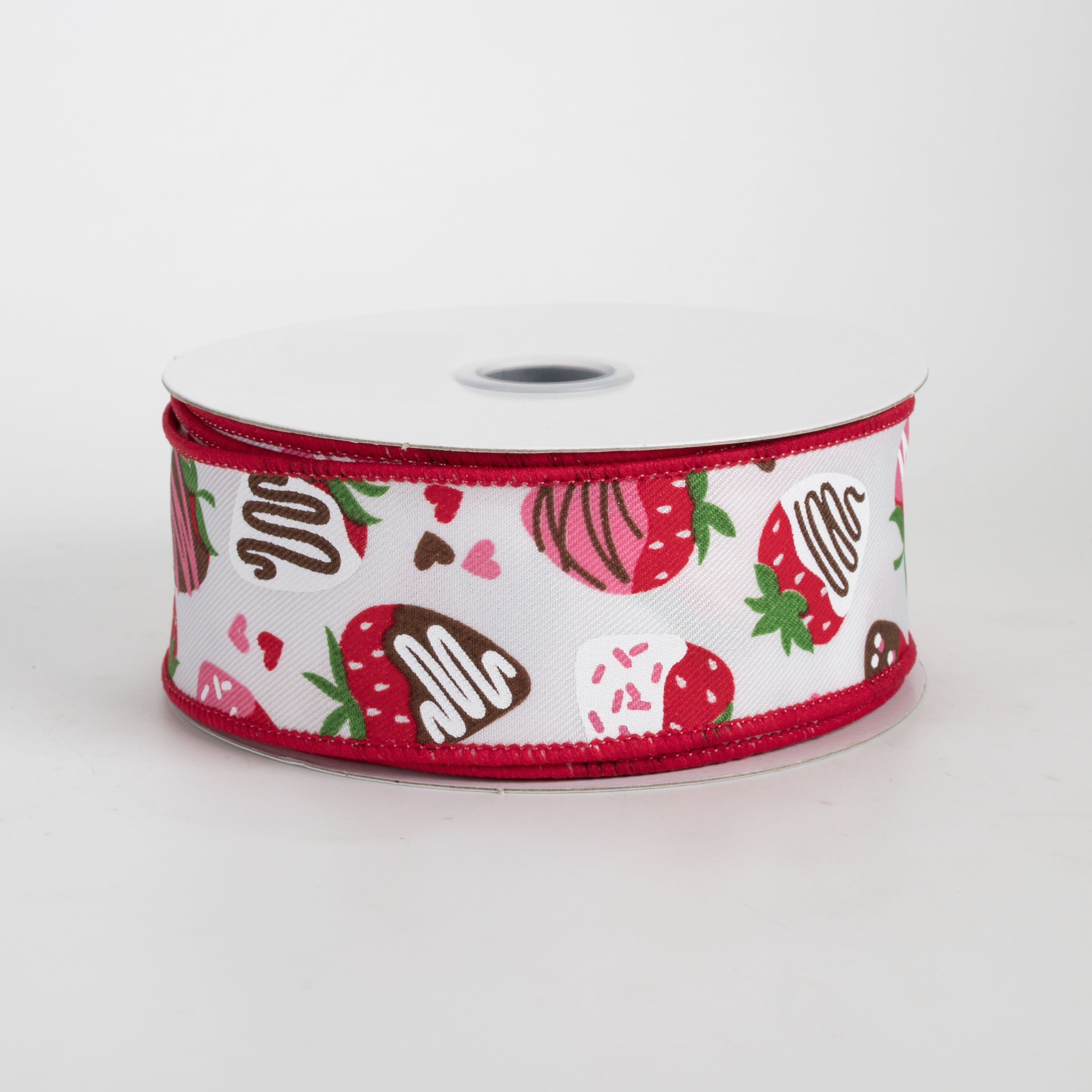 1.5" Chocolate Covered Strawberries Ribbon: White (10 Yards)