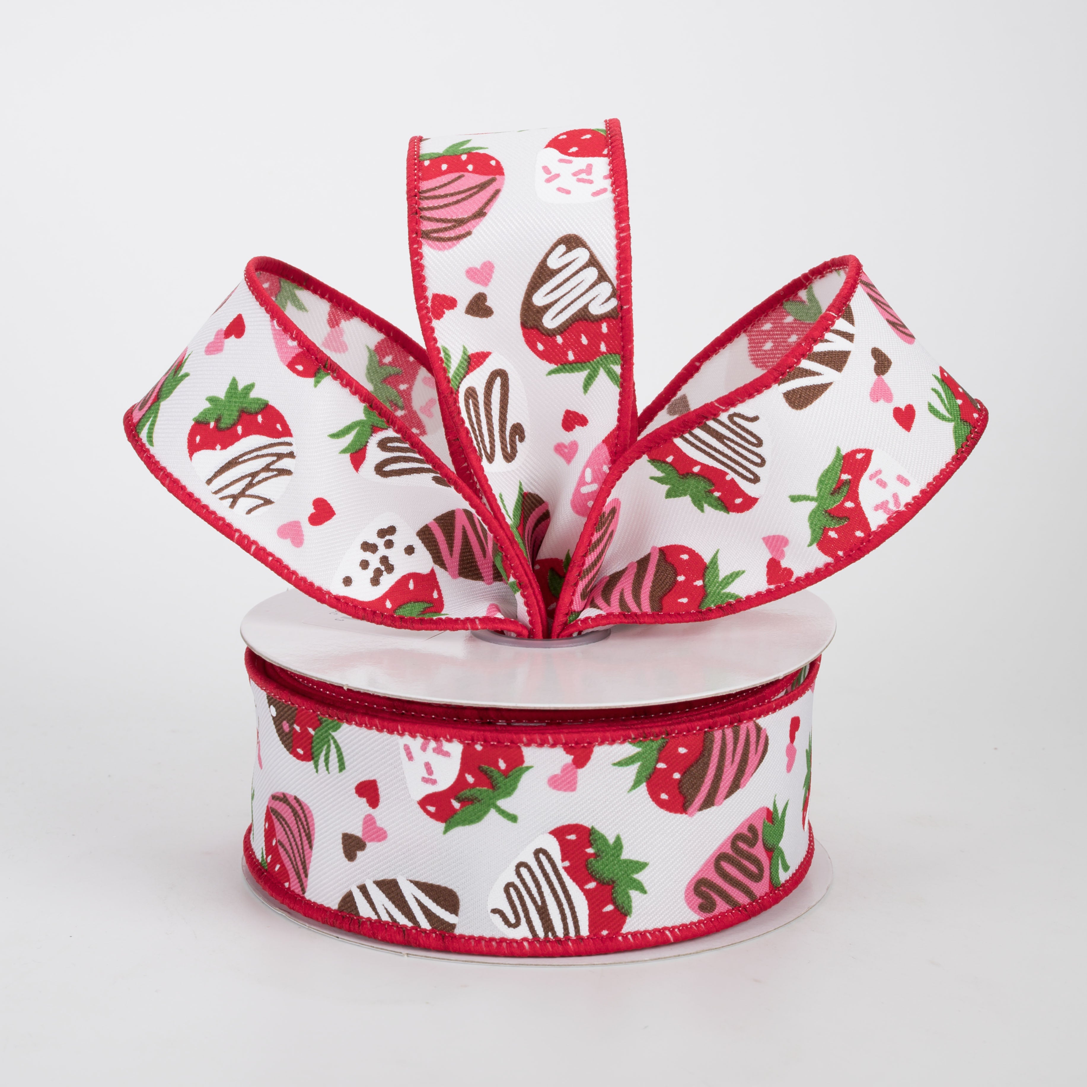 1.5" Chocolate Covered Strawberries Ribbon: White (10 Yards)