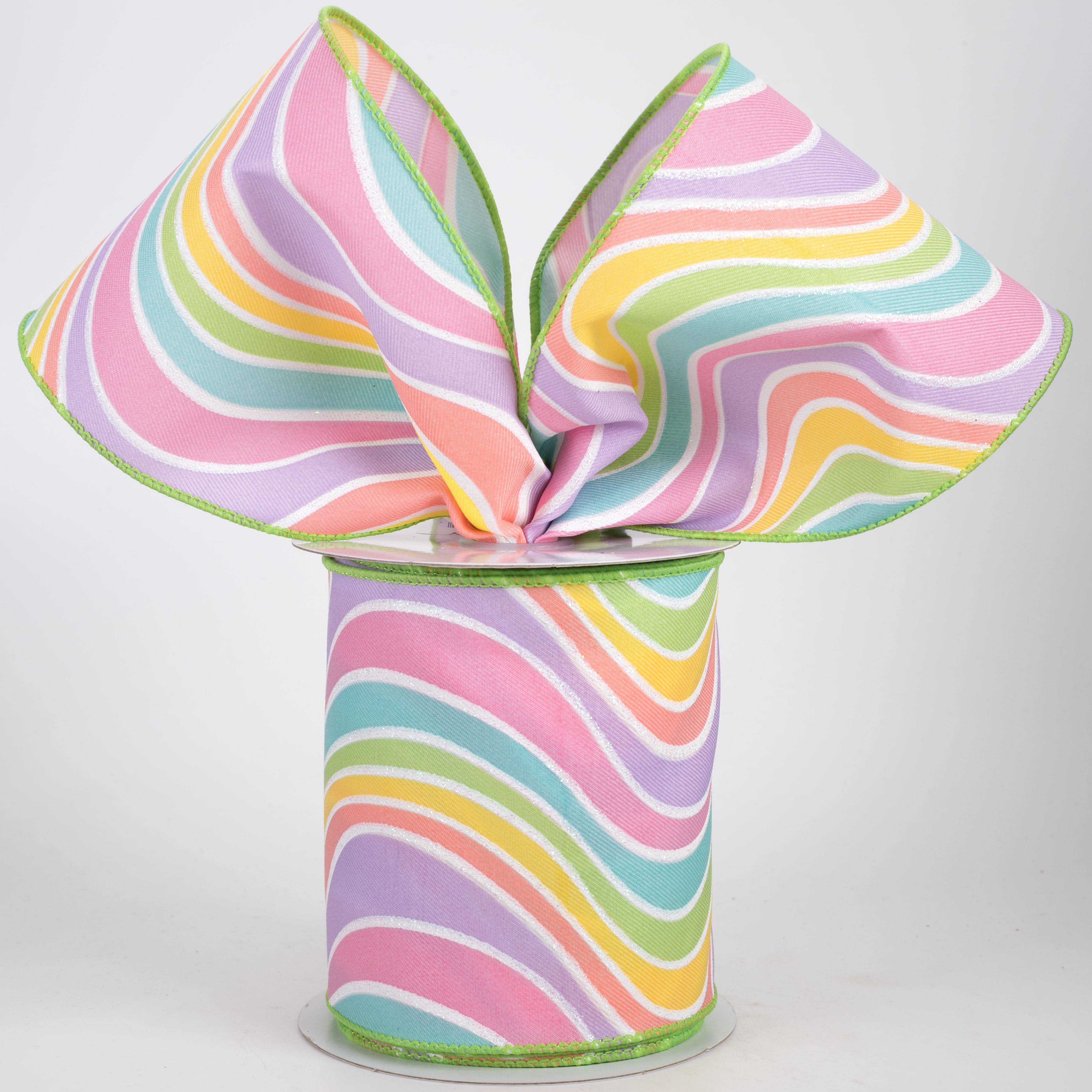 4" Multicolor Wavy Stripe Ribbon: Pastels (10 Yards)