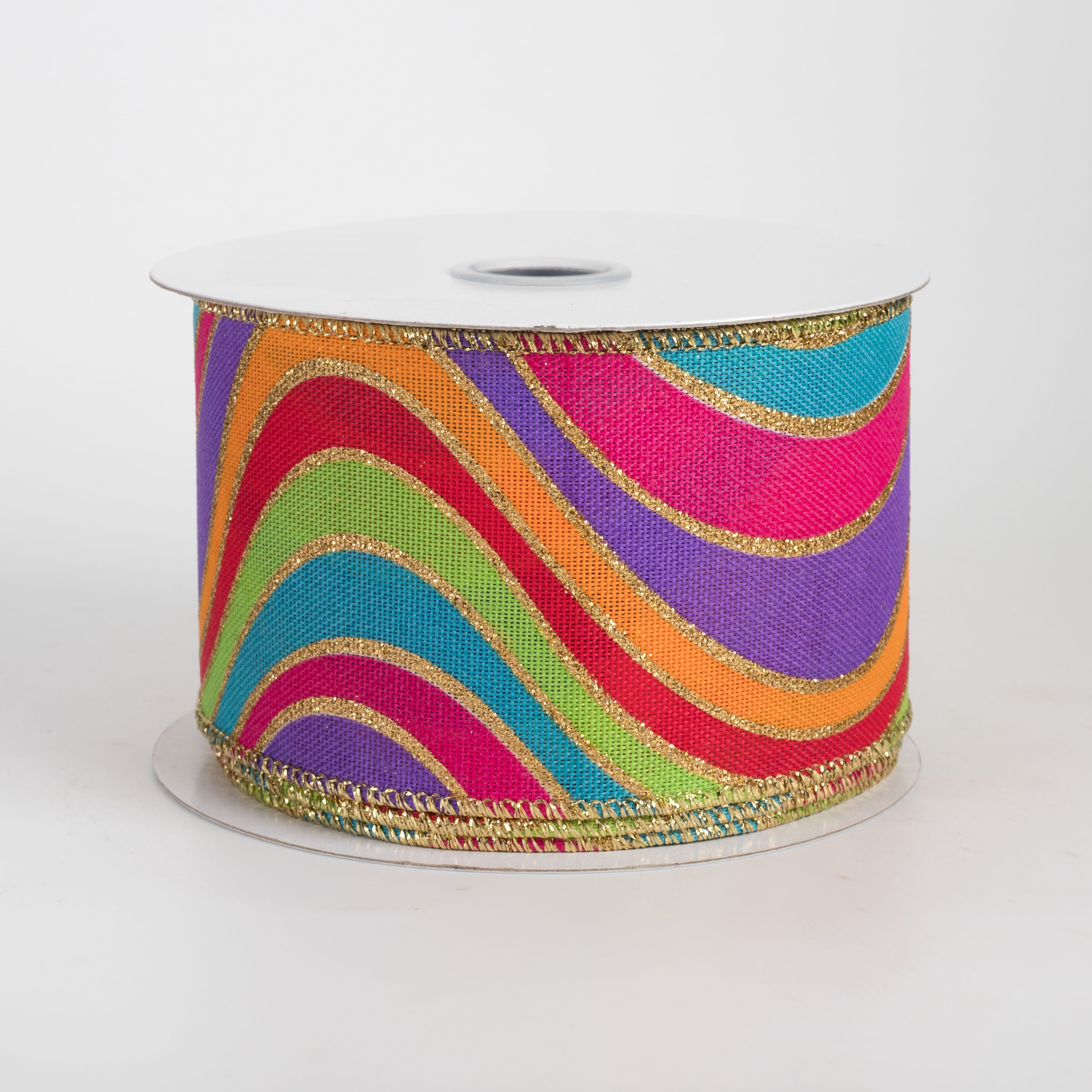 2.5" Multicolor Wavy Stripe Ribbon: Brights & Gold (10 Yards)