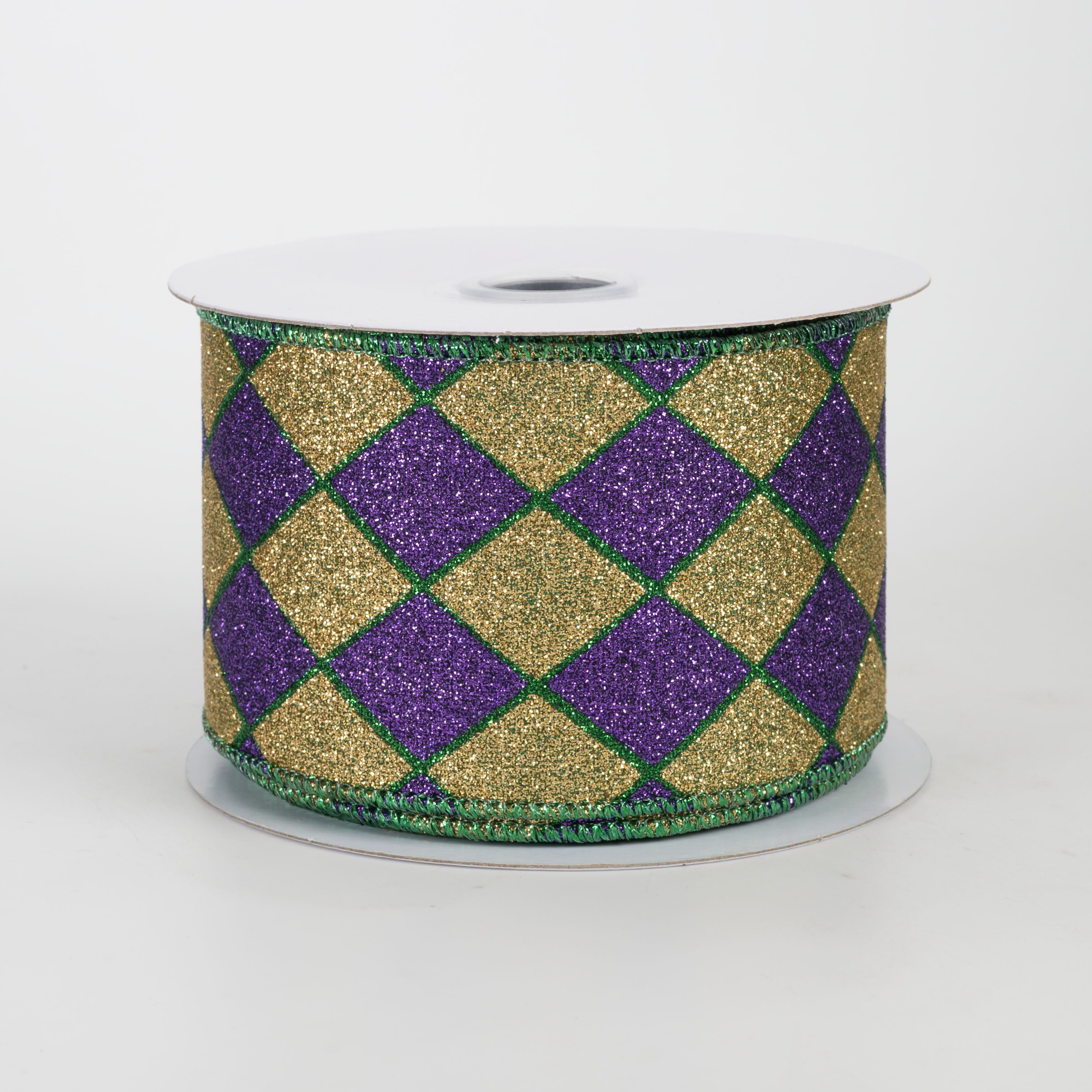 2.5" Harlequin Glitter Diamond Ribbon: Mardi Gras (10 Yards)