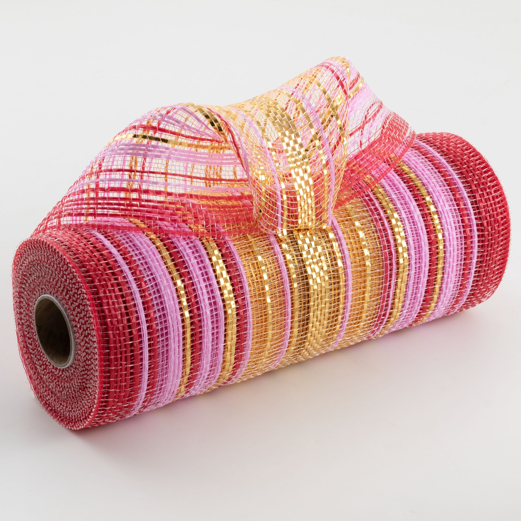 10" Vertical Wide Strip Ombré Mesh: Red, Pink & Metallic Gold