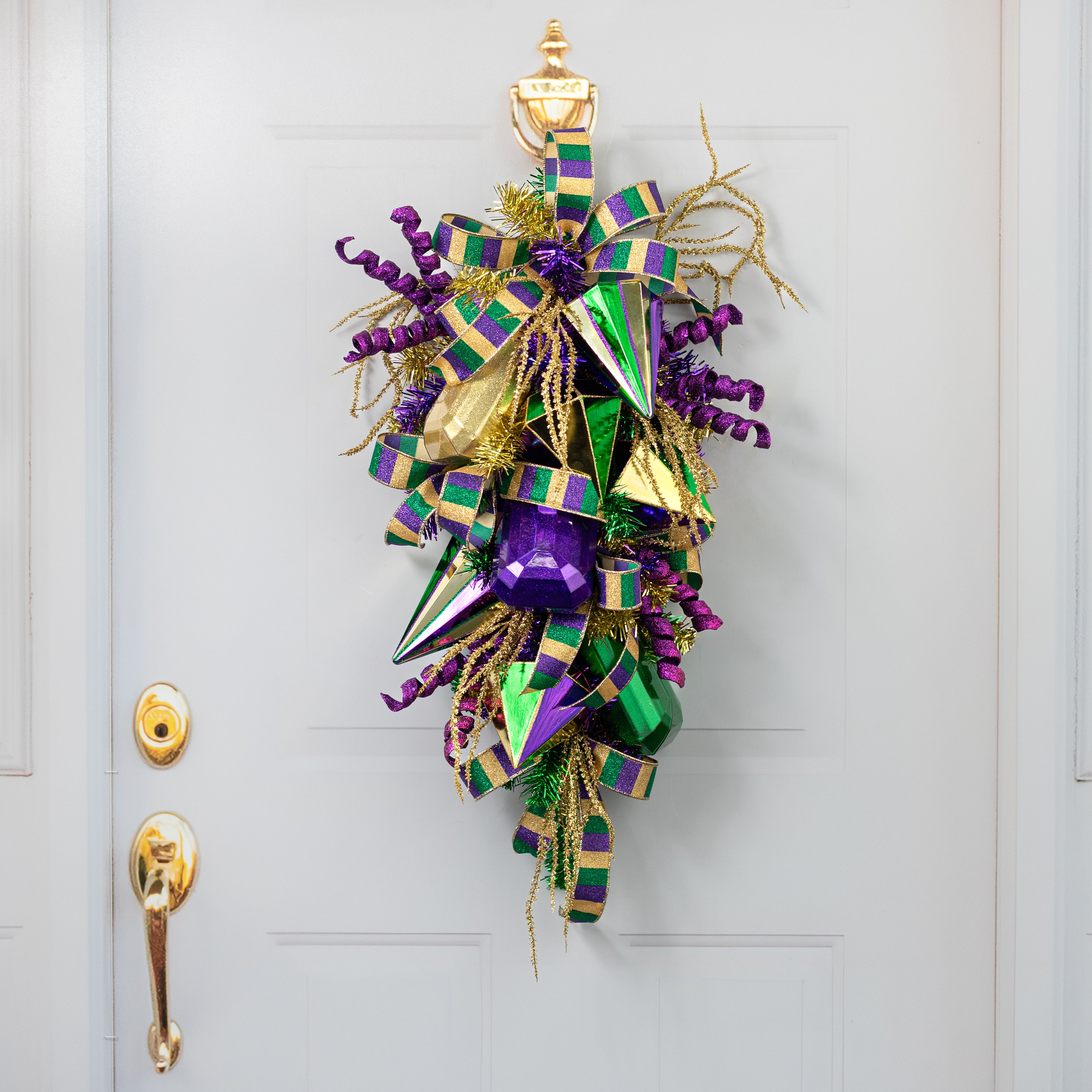 150MM Painted Flat Top Diamond Ornament: Mardi Gras