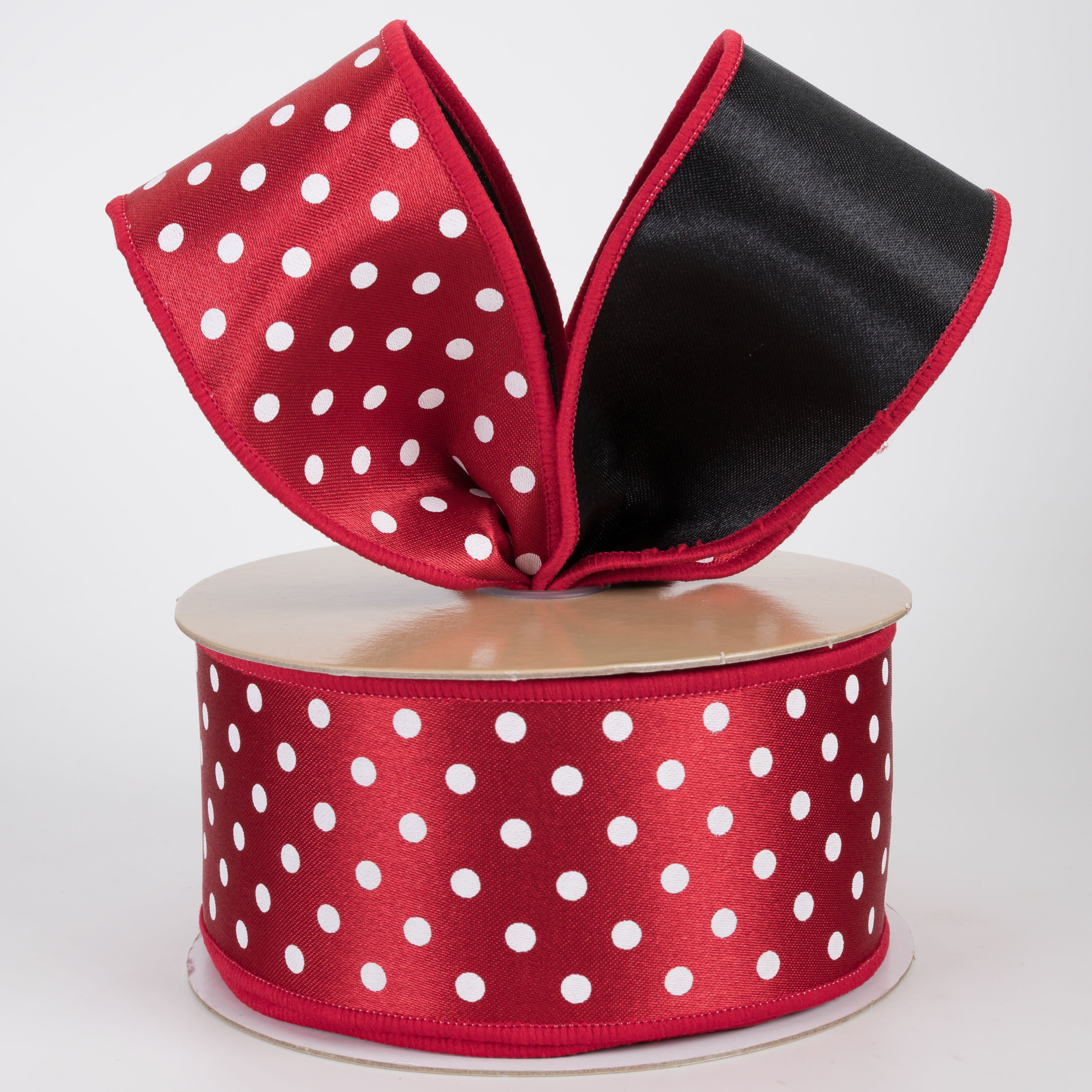 2.5" Double Sided Fused Small Polka Dot Ribbon: Red & Black (10 Yards)