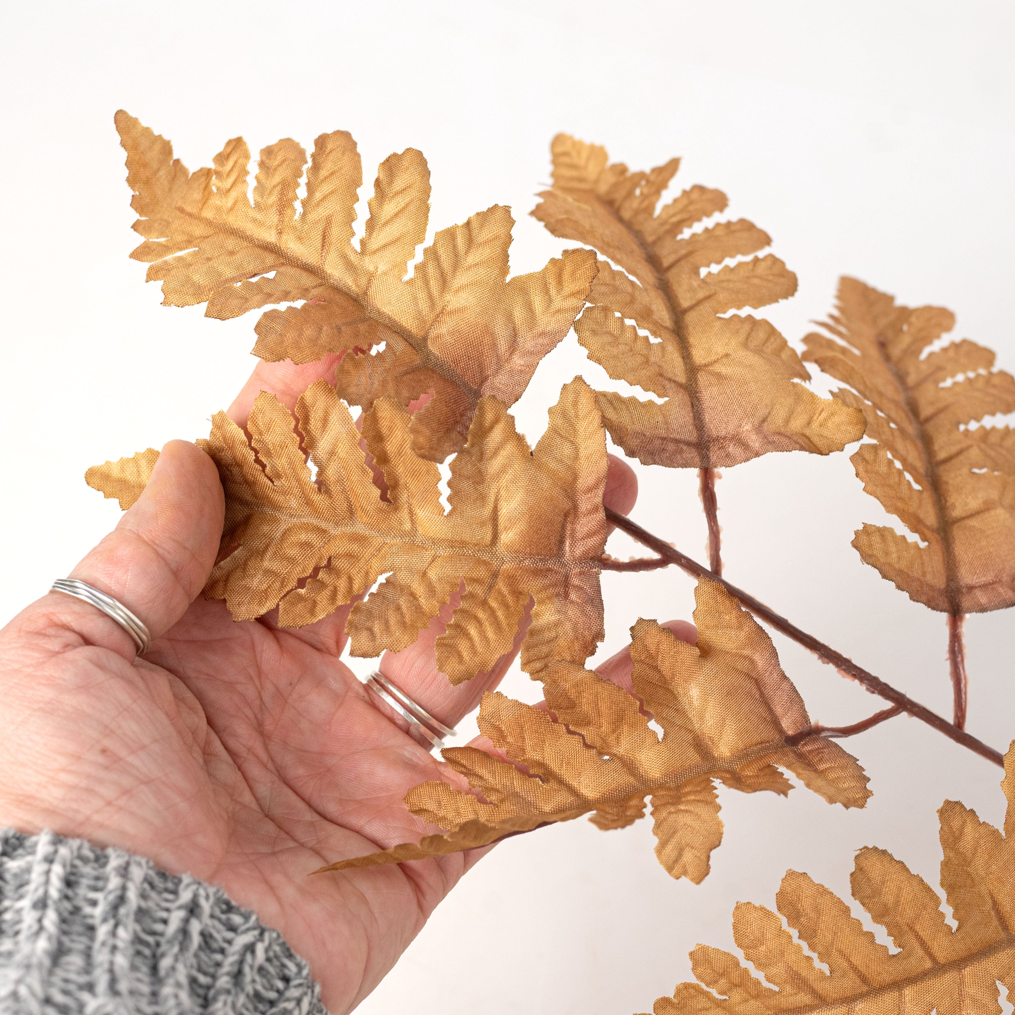 17" Pull Apart Silk Leather Leaf Bush: Light Brown (12 Stems)