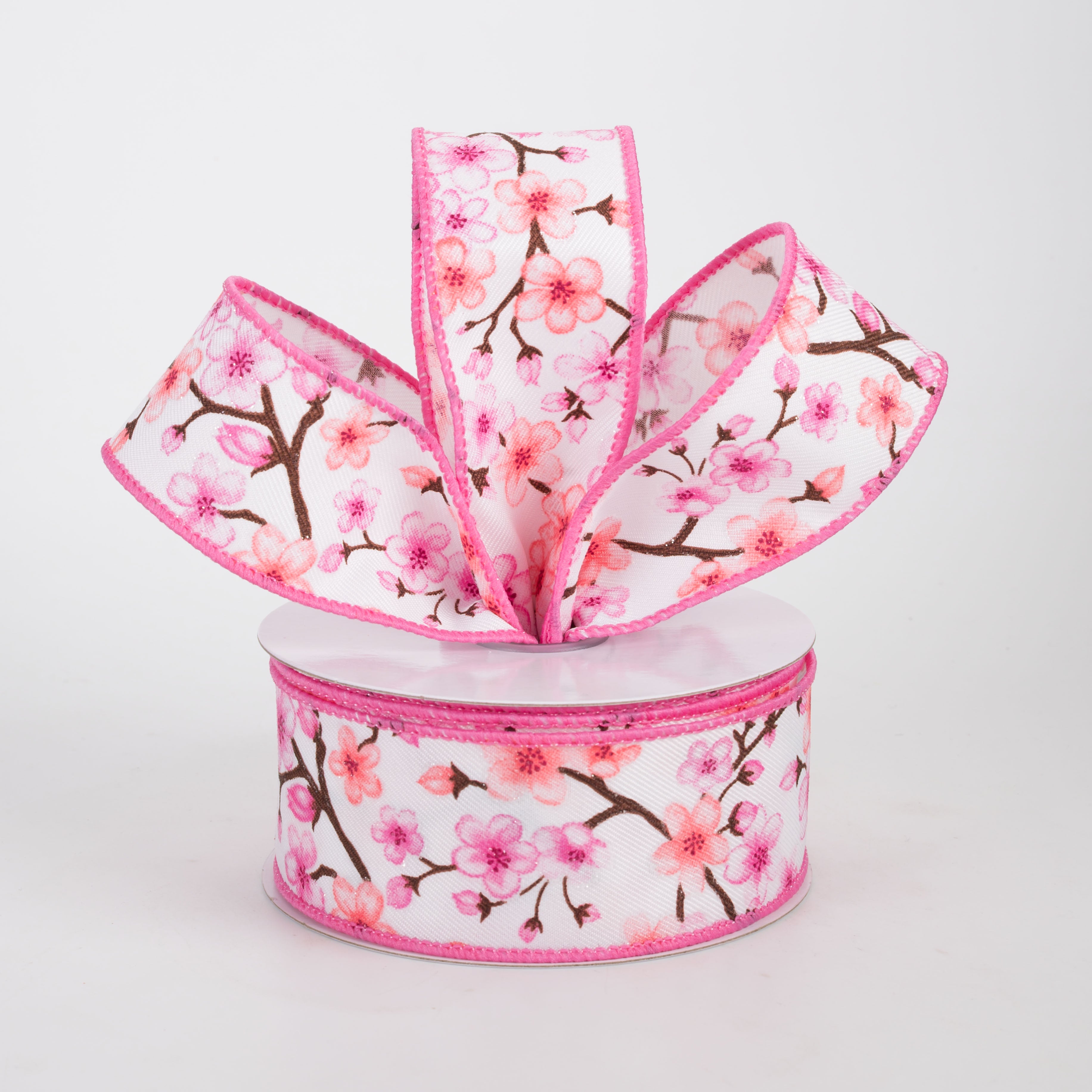 1.5" Cherry Blossoms Ribbon: Peach & Pink (10 Yards)