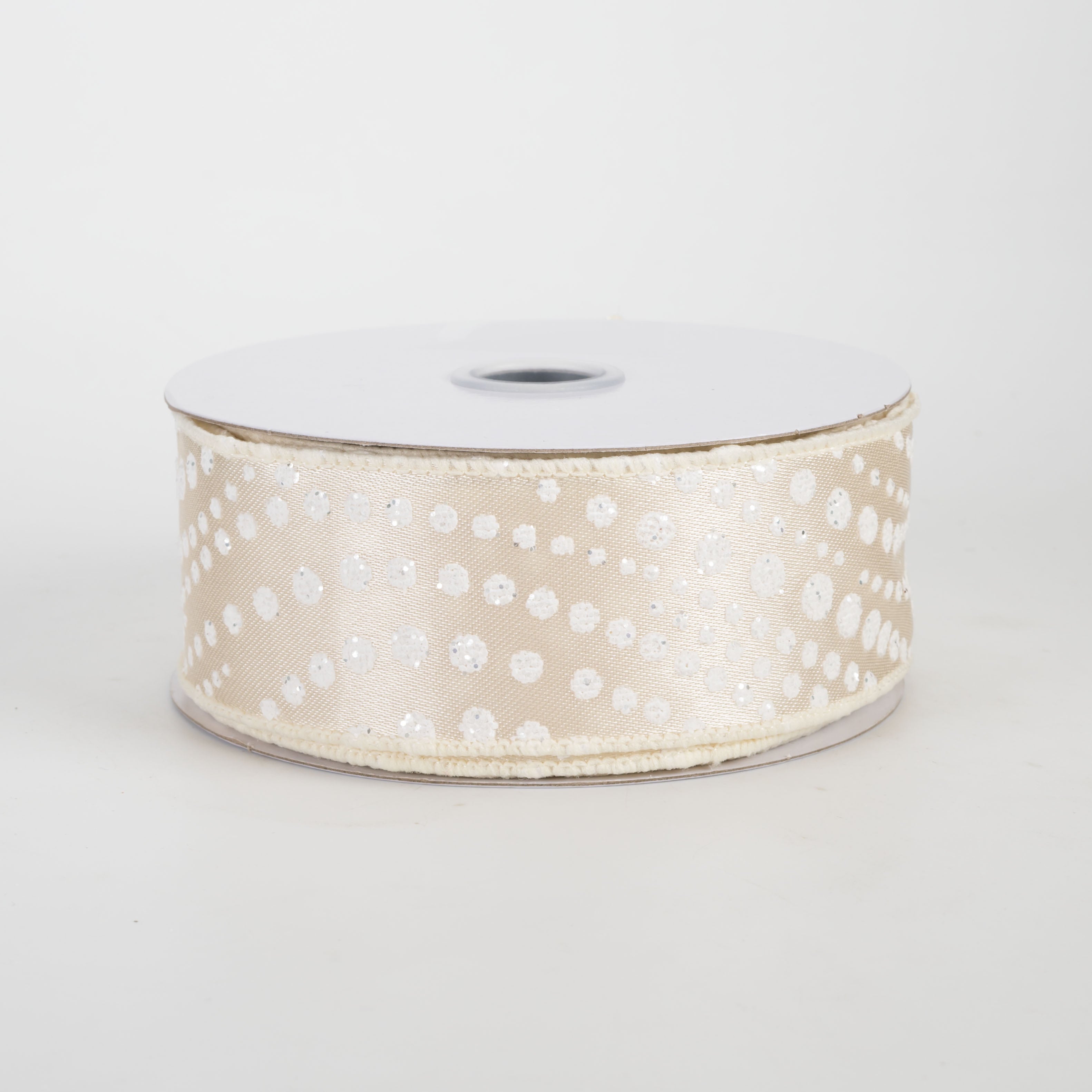 1.5" Raised Wavy Polka Dots Ribbon: White on Ivory (10 Yards)