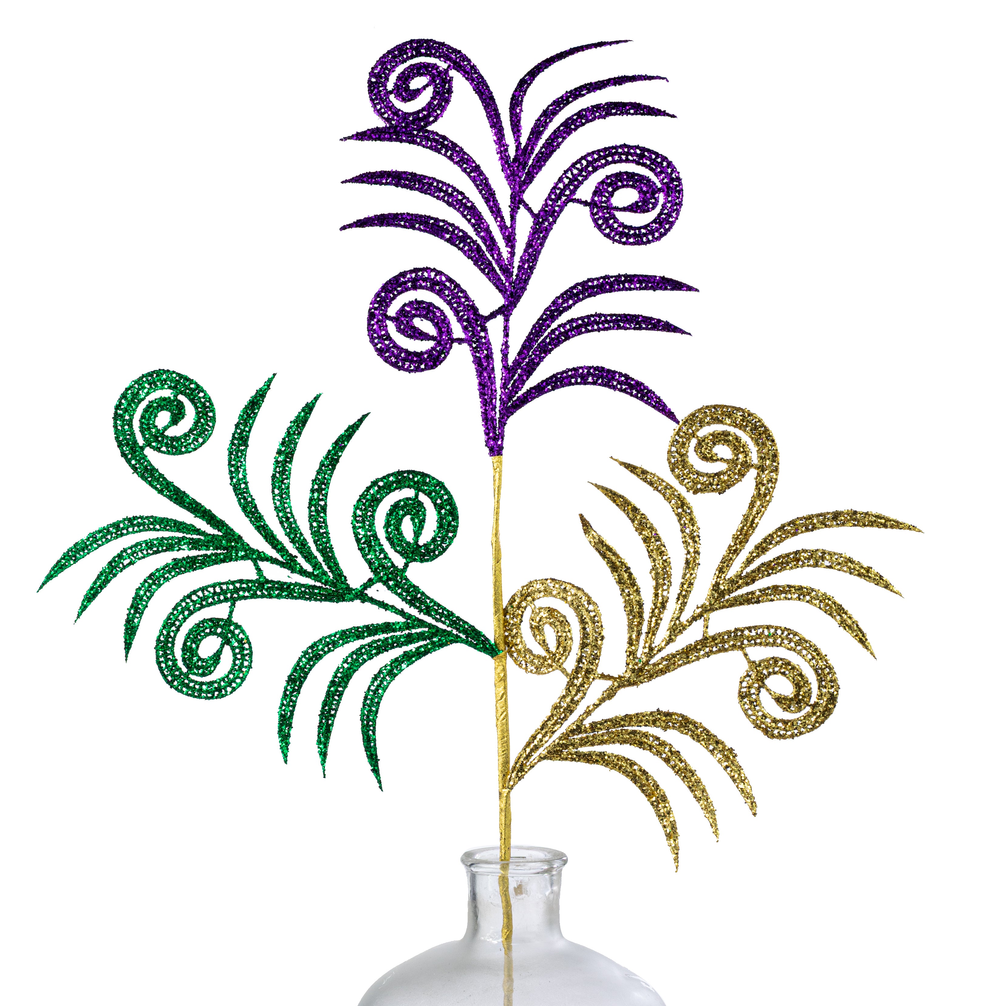 35" Glittered Swirl Palm Spray: Mardi Gras