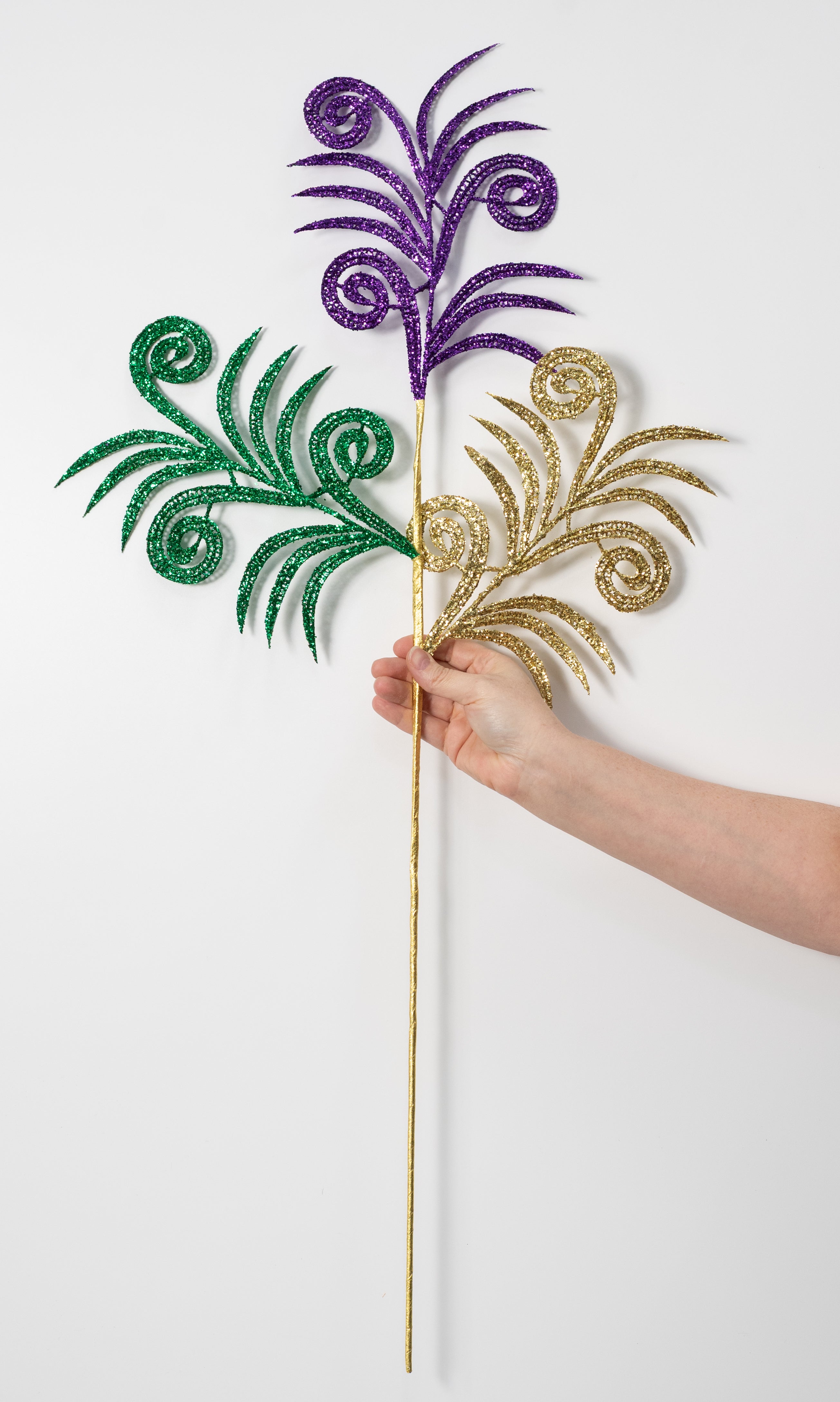 35" Glittered Swirl Palm Spray: Mardi Gras
