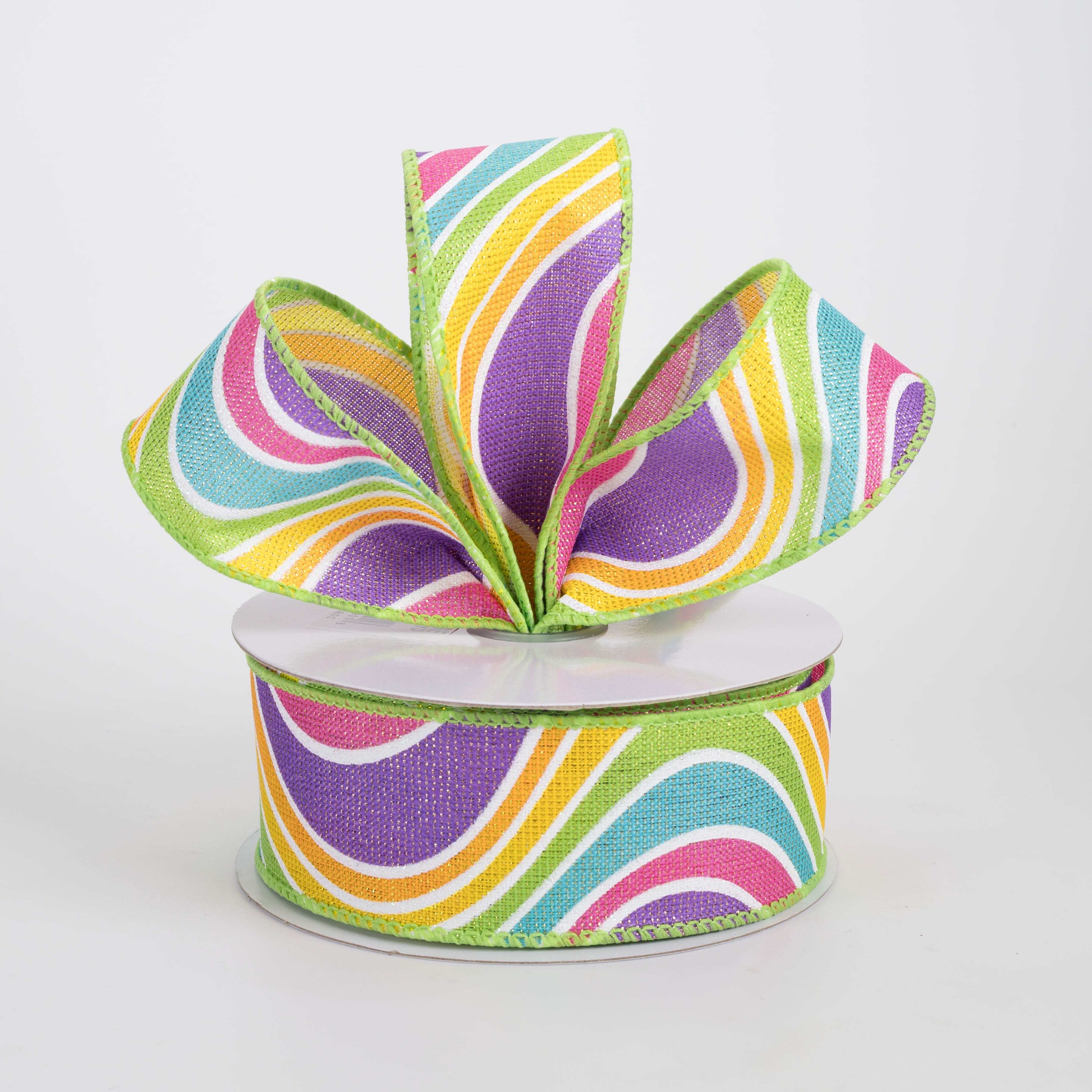 1.5" Multicolor Wavy Stripe Ribbon: Bright Pastels & Iridescent (10 Yards)