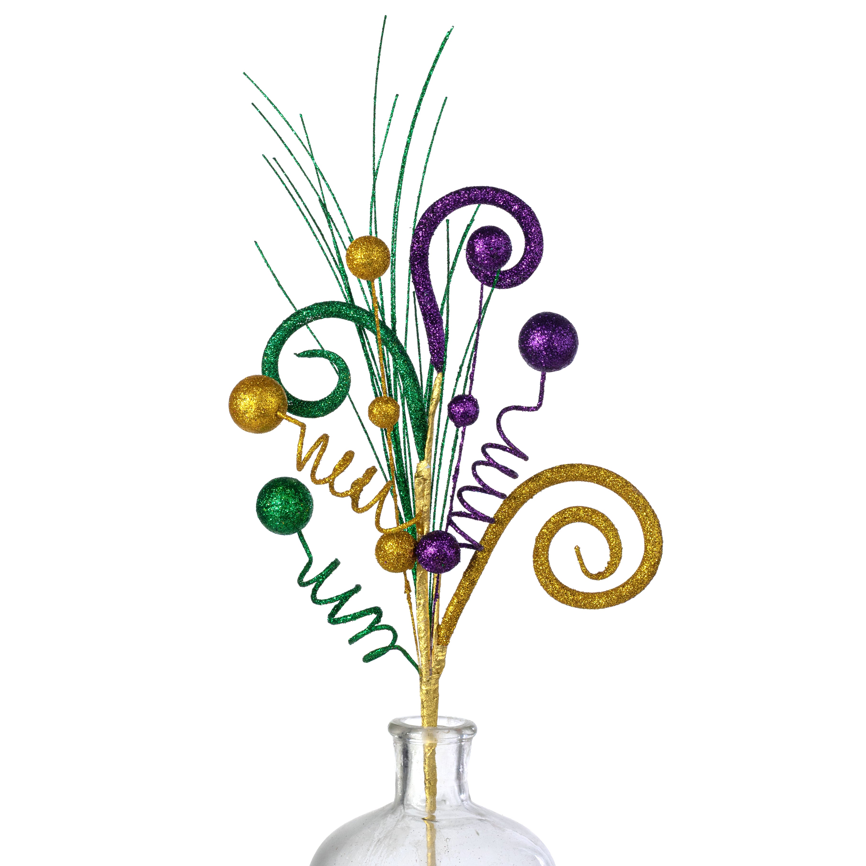 18" Glitter Curls & Balls Pick: Mardi Gras