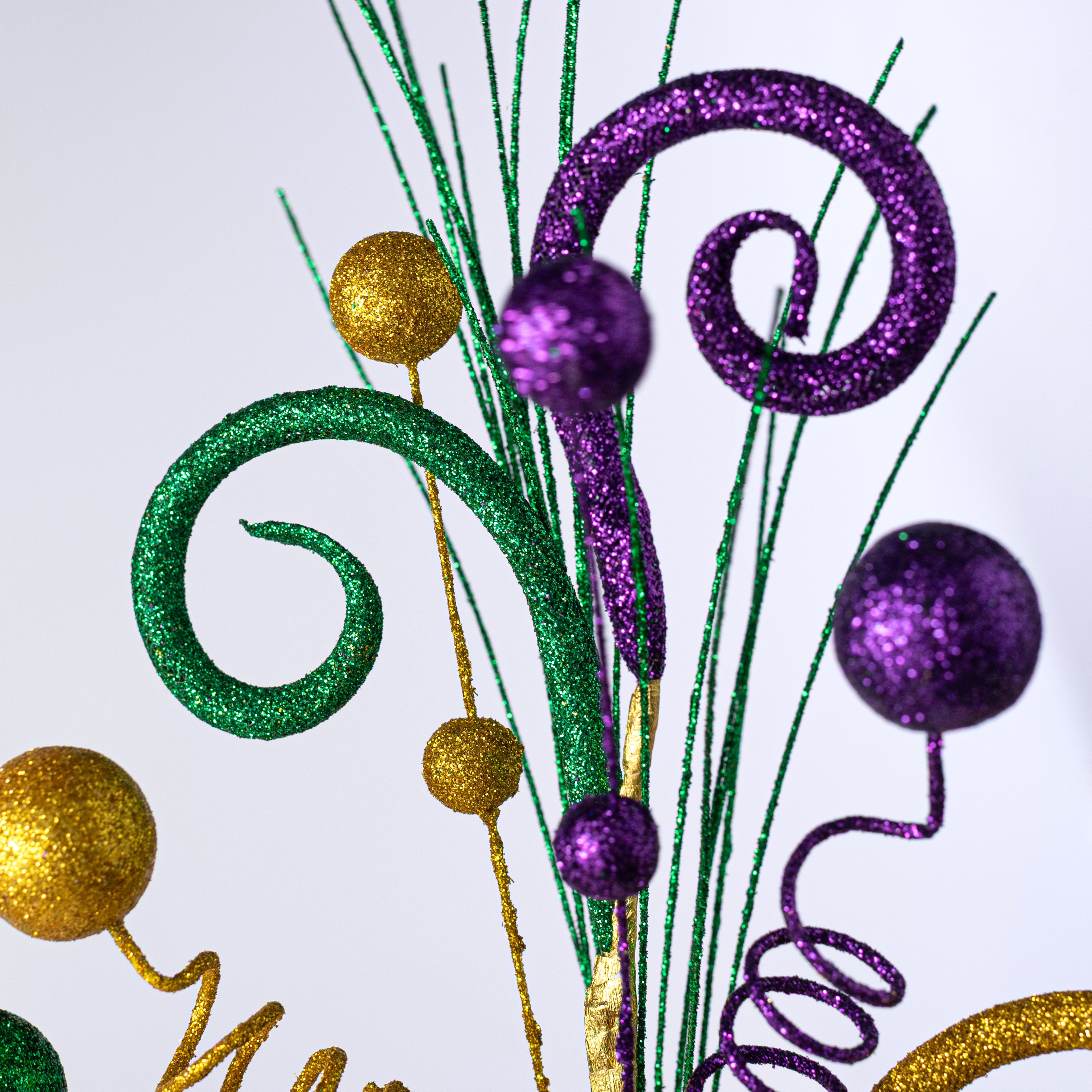 18" Glitter Curls & Balls Pick: Mardi Gras