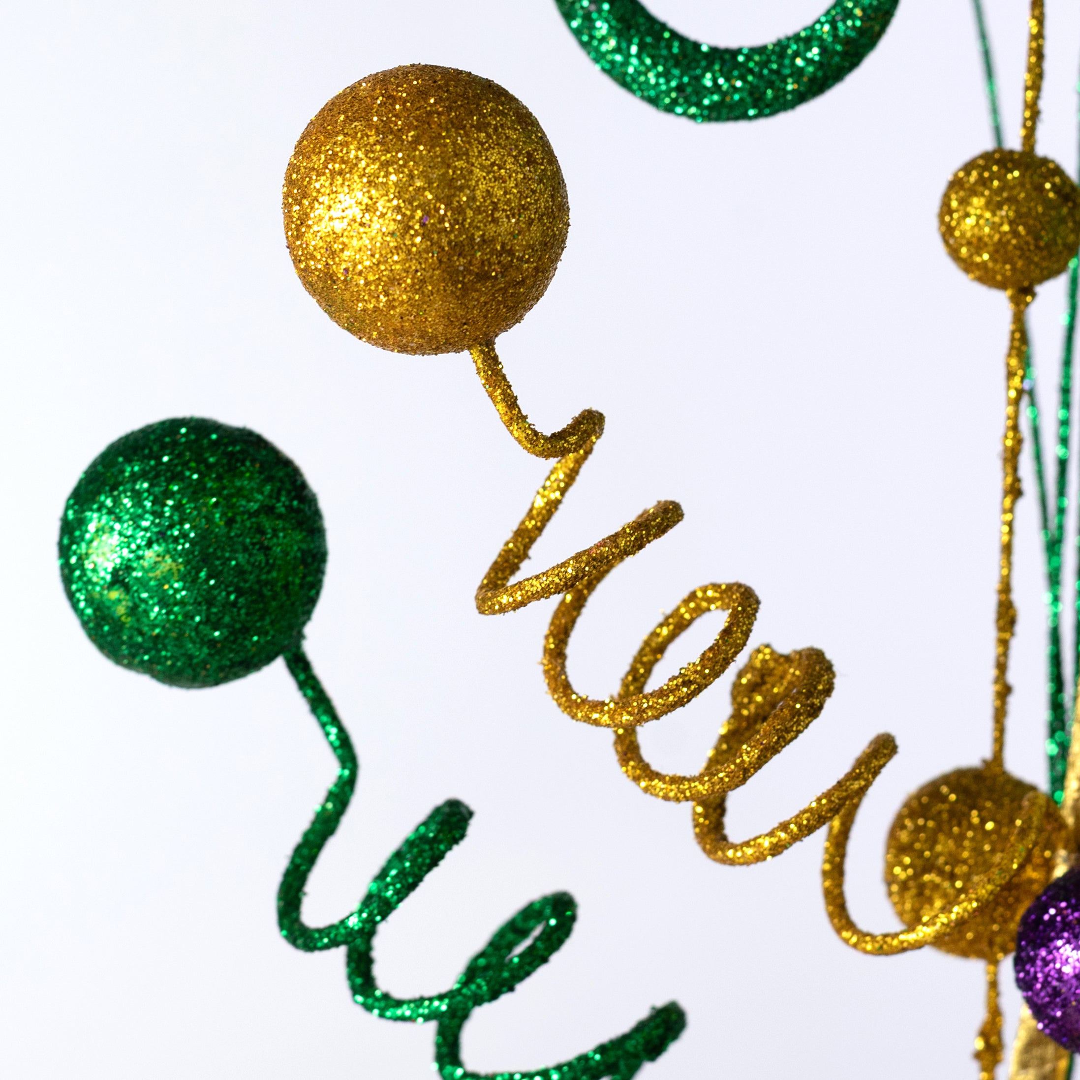 18" Glitter Curls & Balls Pick: Mardi Gras
