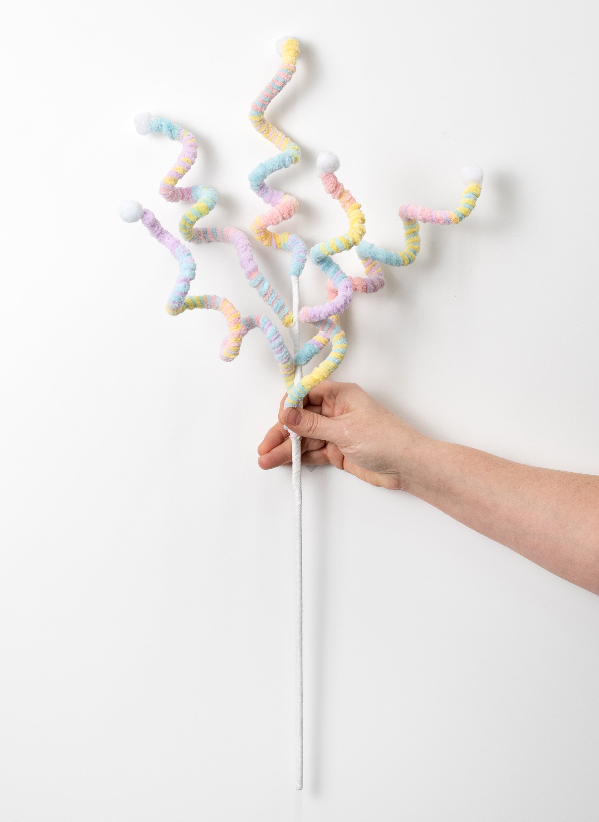 27" Pastel Chenille Stripes Twirled Curly Spray