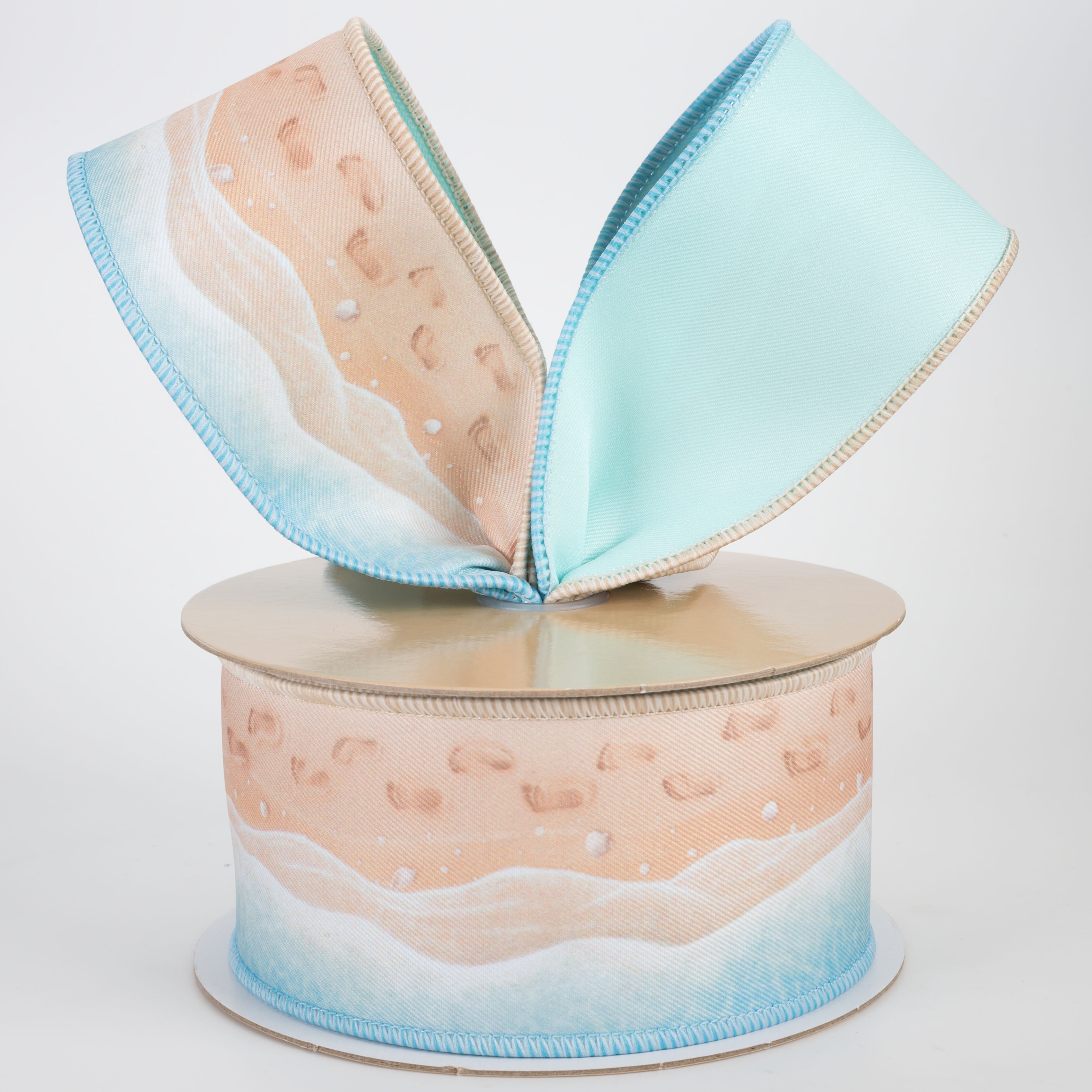 2.5" Double Sided Fused Footprints on the Beach Ribbon (10 Yards)