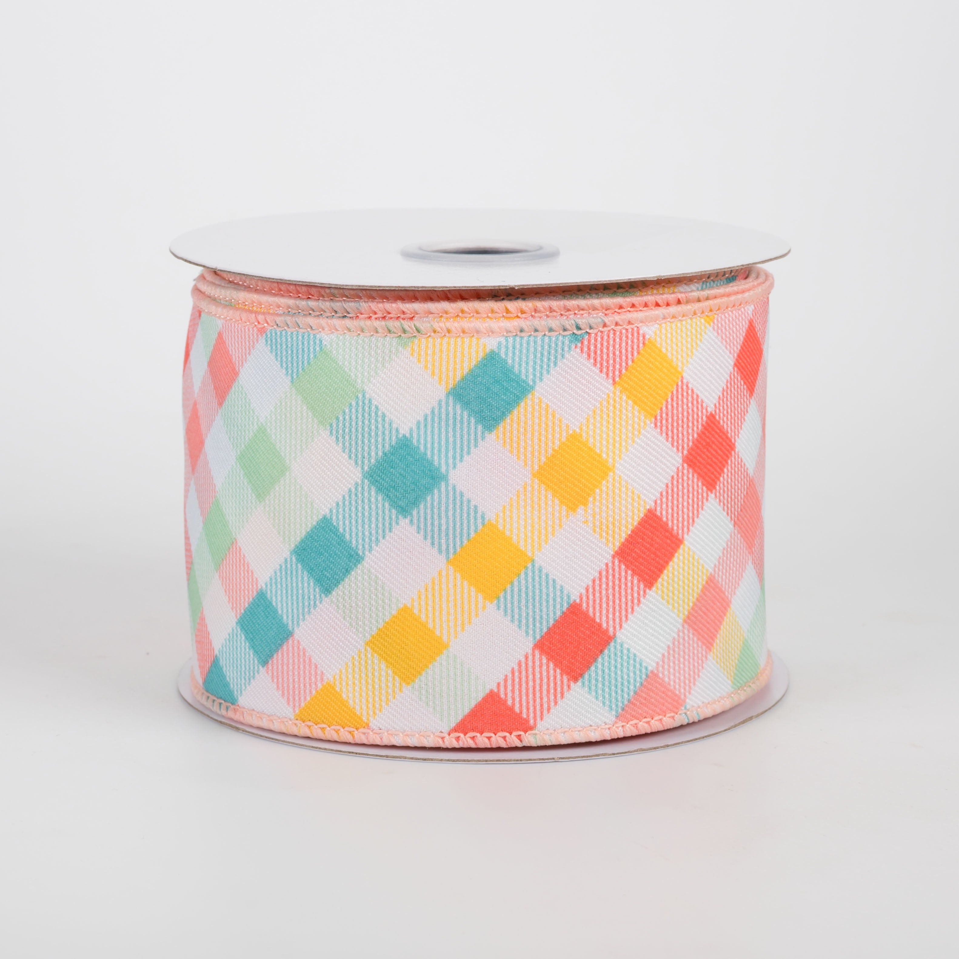 2.5" Multicolor Plaid on Diagonal Weave Ribbon: Bright Pastels (10 Yards)