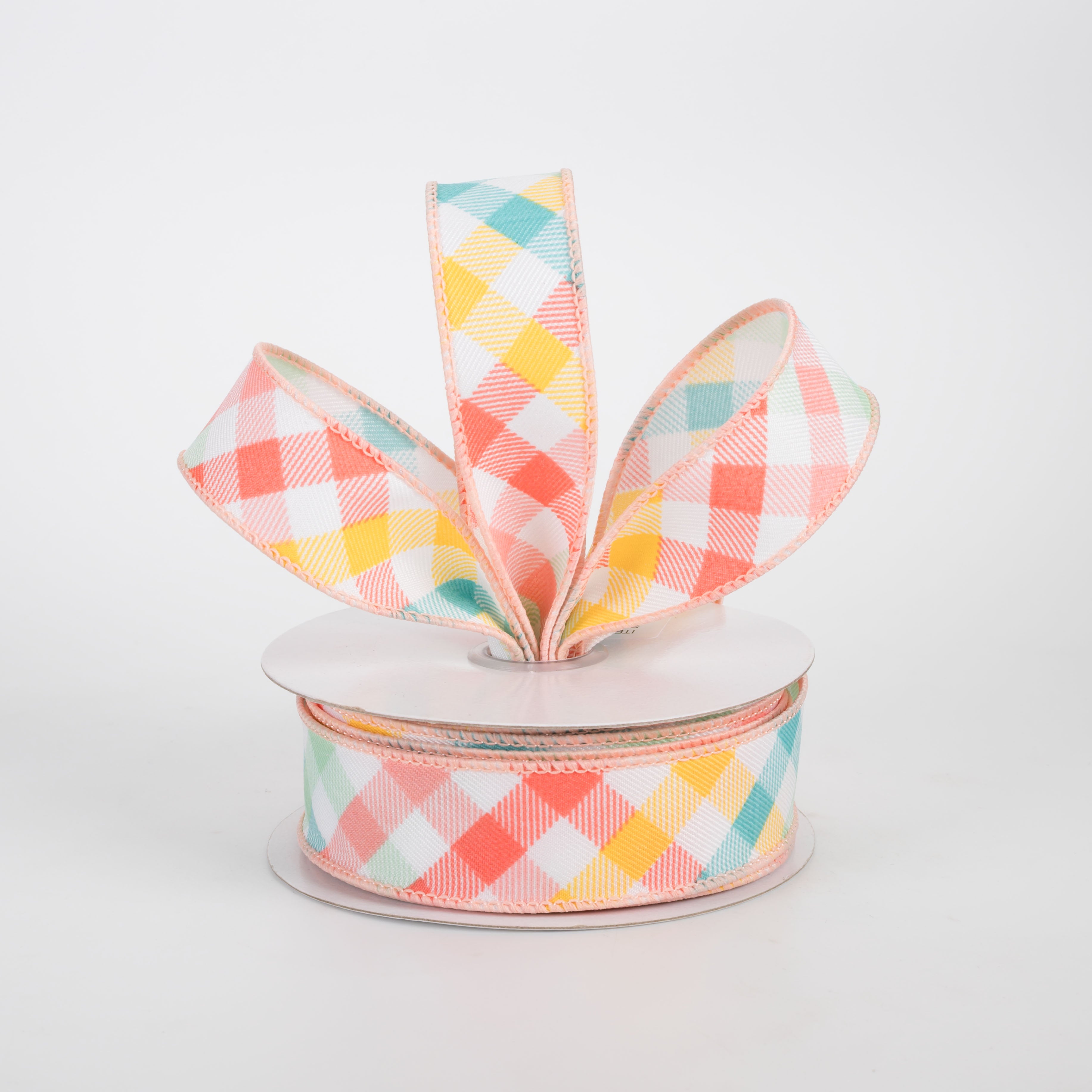 7/8" Multicolor Plaid on Diagonal Weave Ribbon: Bright Pastels (10 Yards)