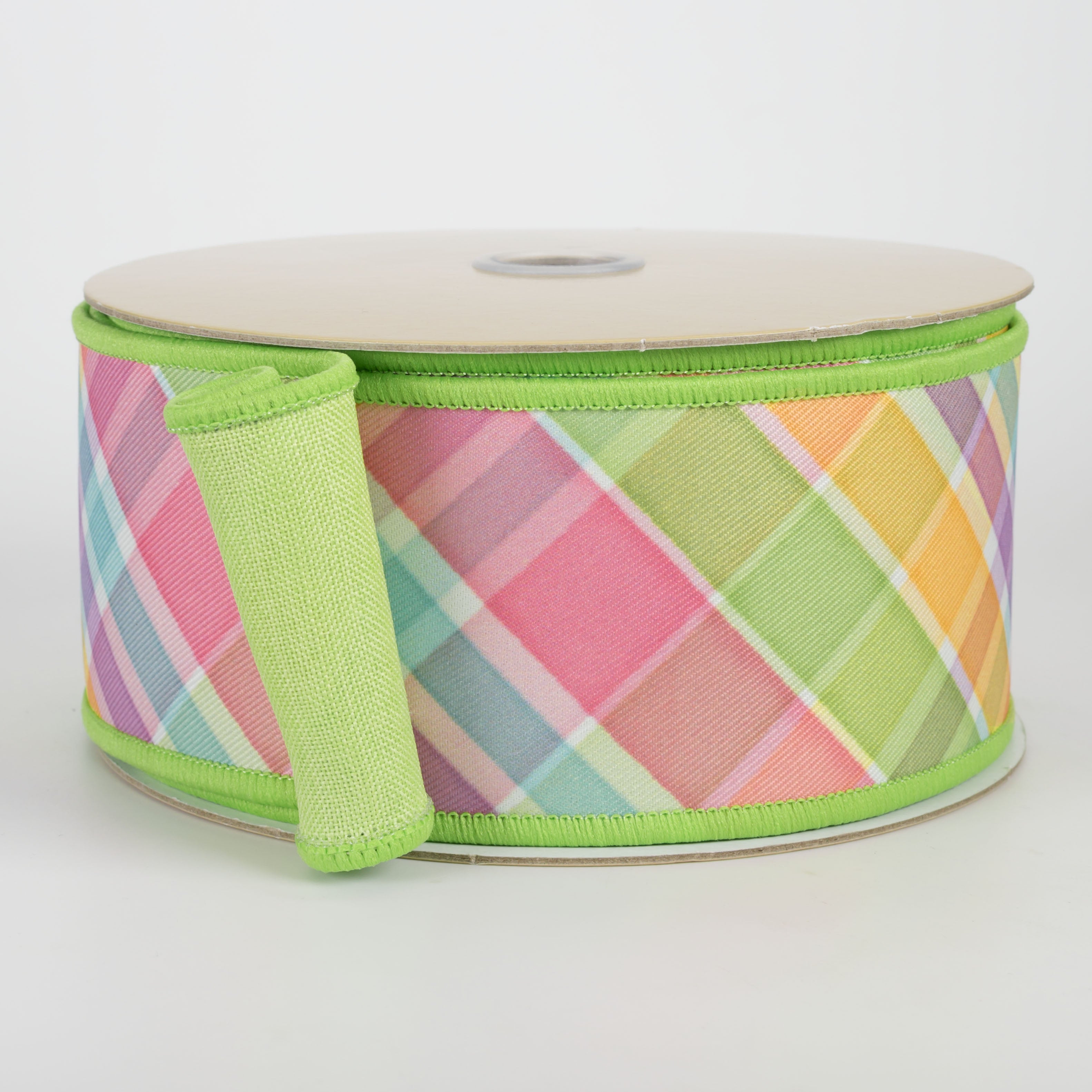 2.5" Double Sided Fused Plaid Ribbon: Spring Pastels (10 Yards)