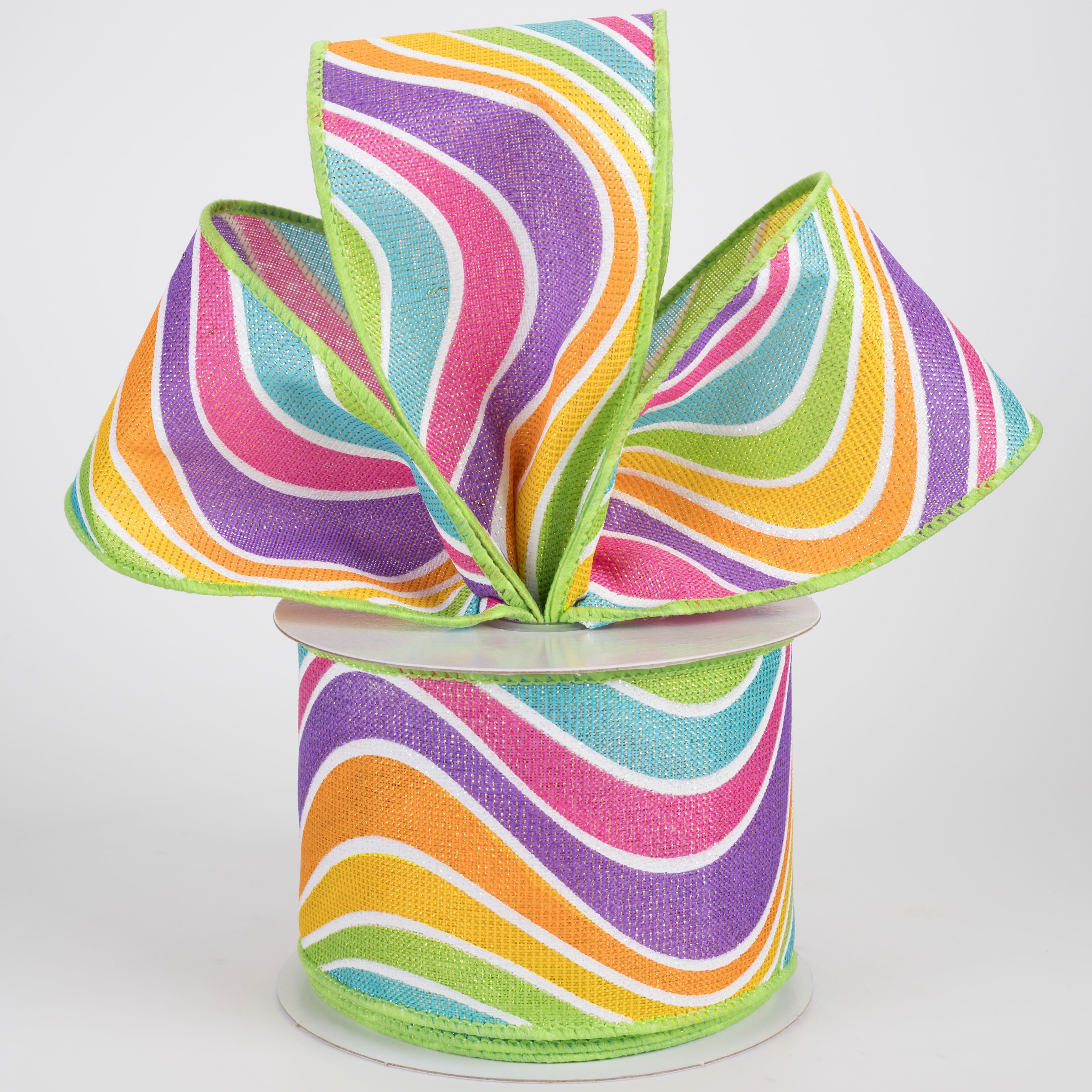 2.5" Multicolor Wavy Stripe Ribbon: Bright Pastels & Iridescent (10 Yards)