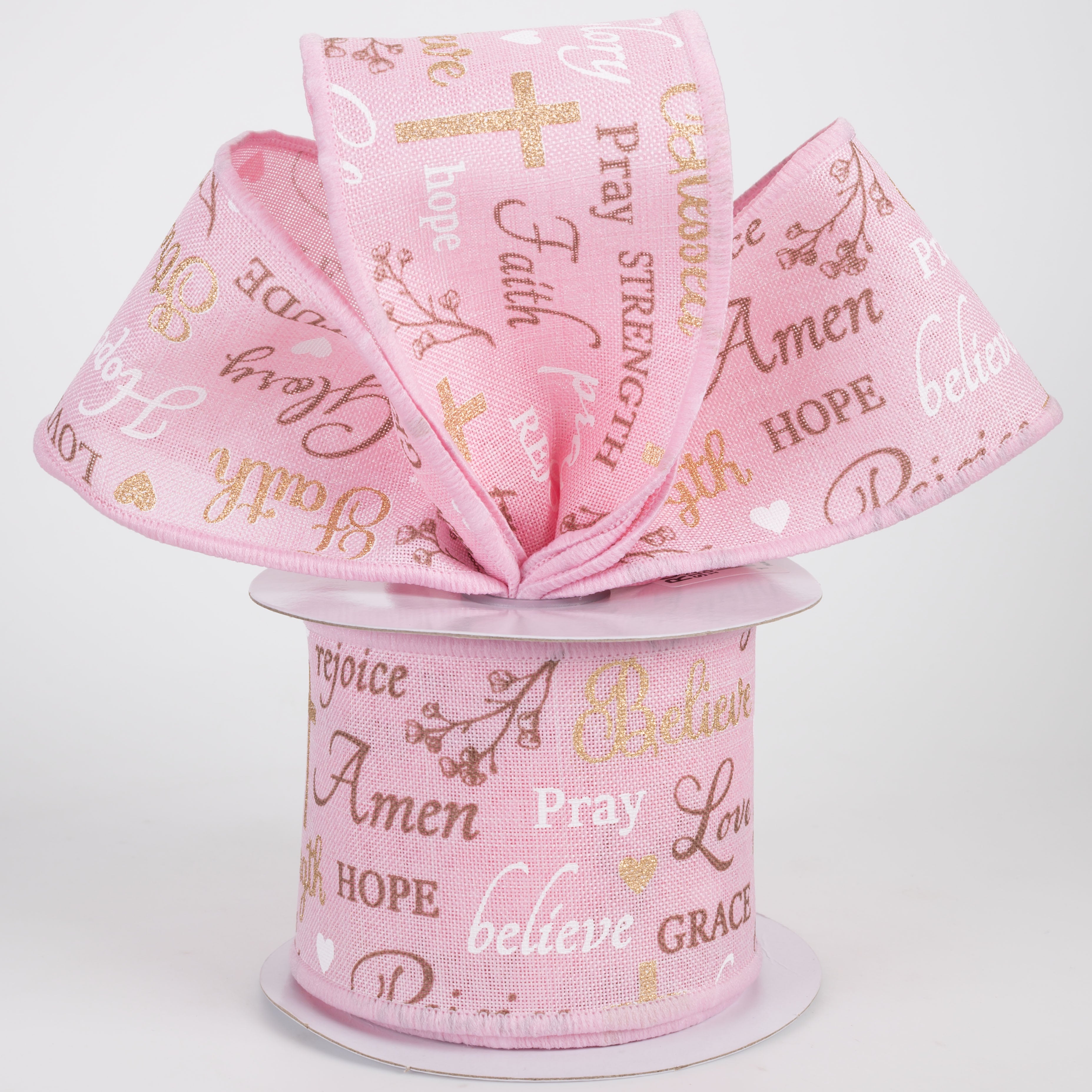 2.5" Words of Faith Ribbon: Pink (10 Yards)
