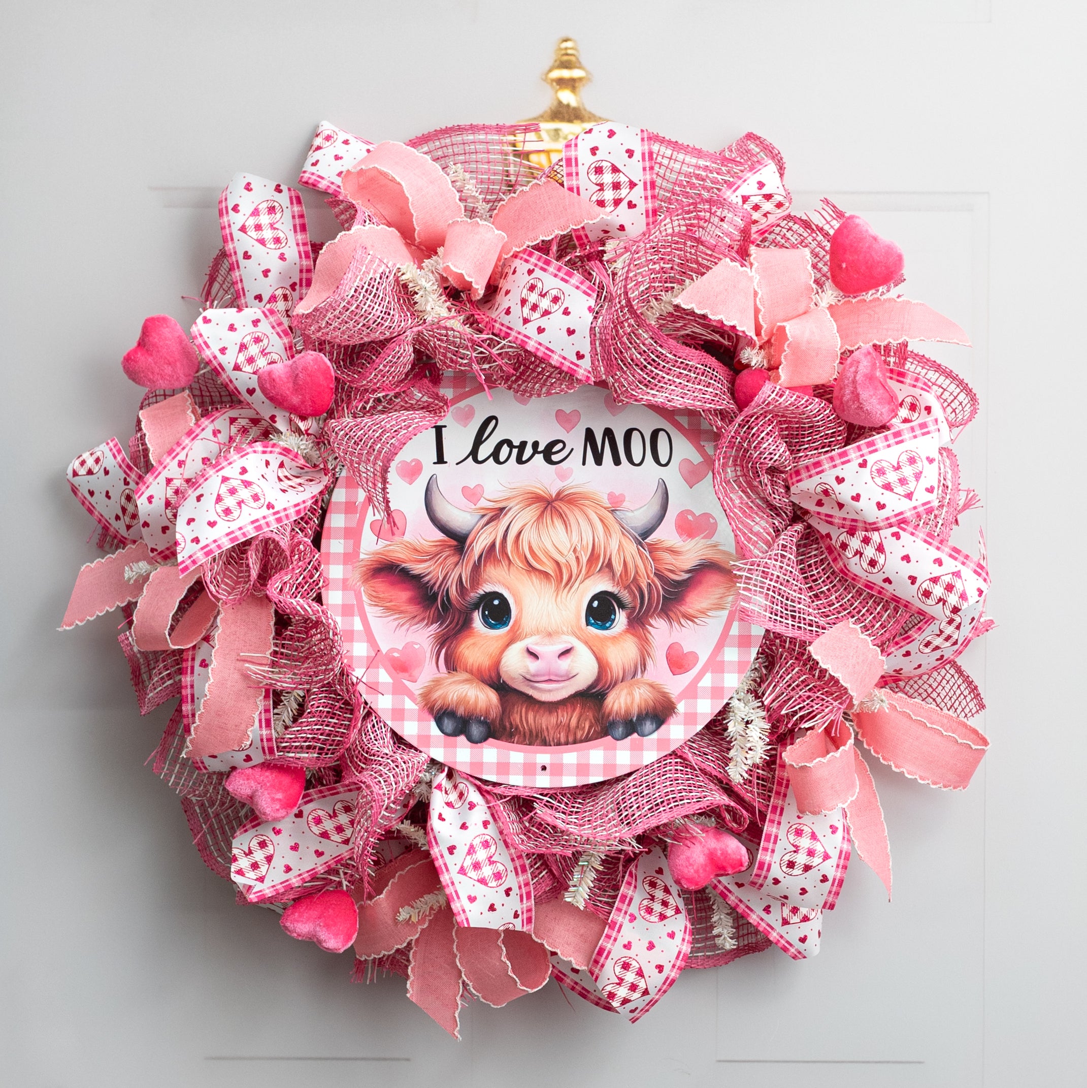 12" Round Metal Sign: I Love Moo Highland Cow