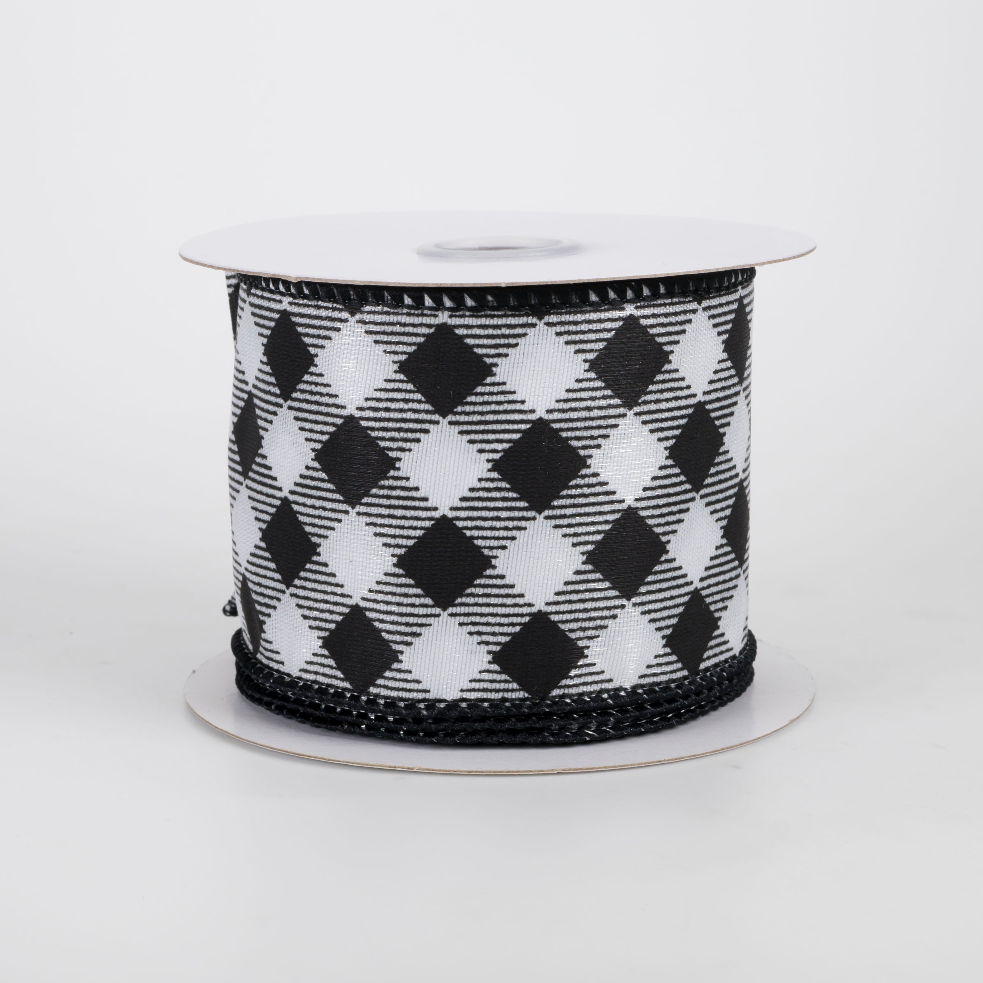 2.5" Diagonal Check Ribbon: White & Black (10 Yards)