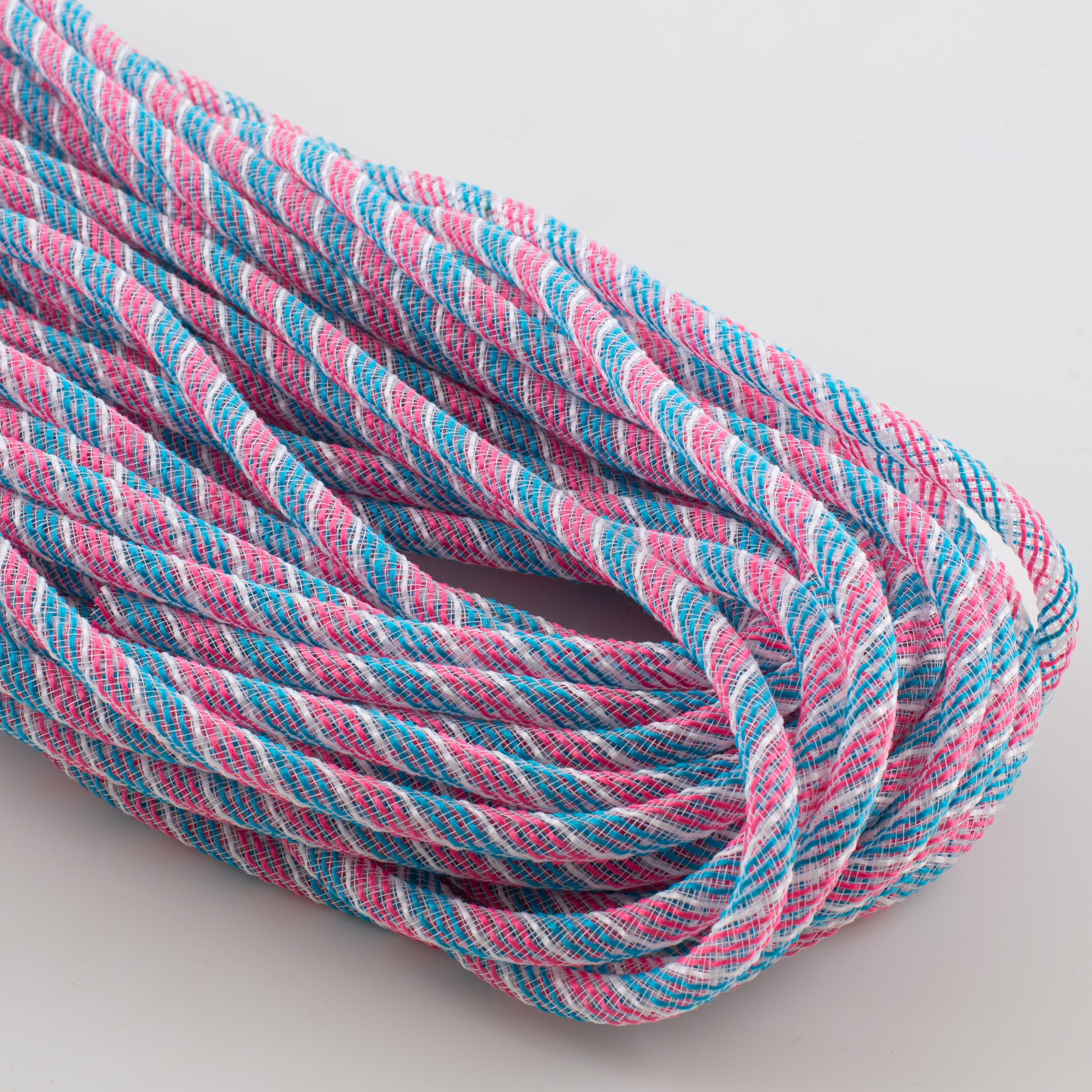 8mm Faux Jute Deco Flex Tubing Ribbon: Fuchsia, Turquoise & White (30 Yards)