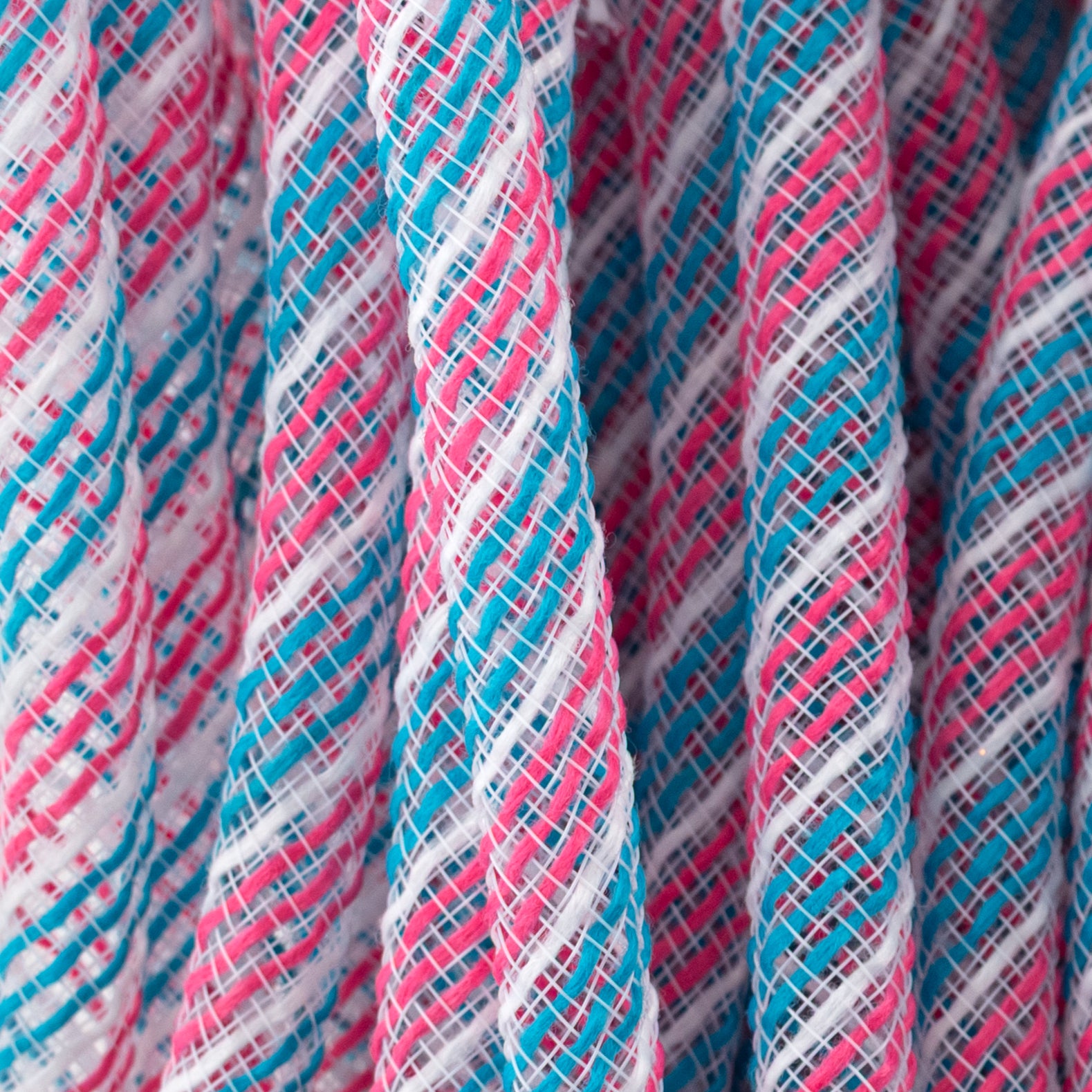 8mm Faux Jute Deco Flex Tubing Ribbon: Fuchsia, Turquoise & White (30 Yards)
