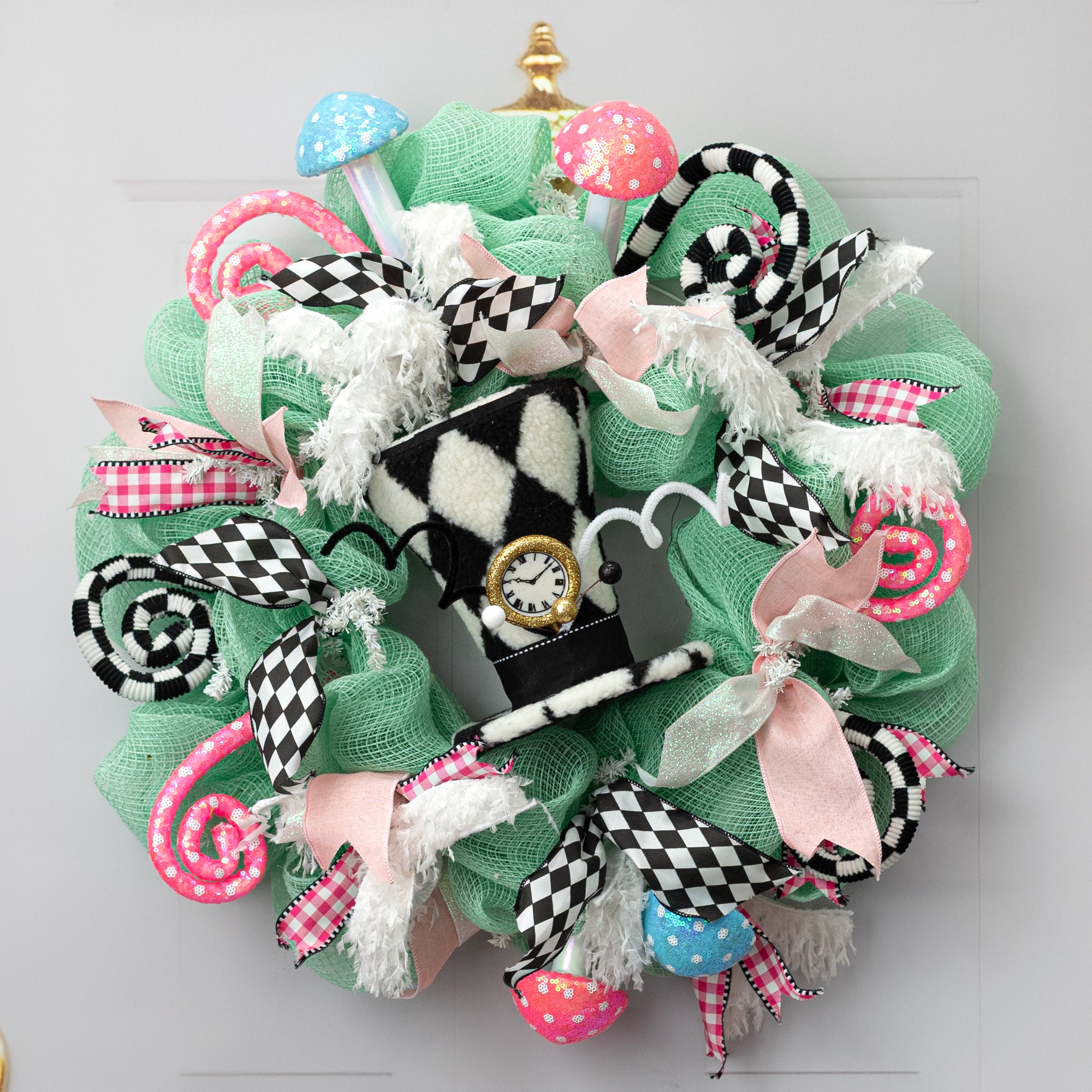 7.5" Fuzzy Harlequin Stopwatch Top Hat Decoration
