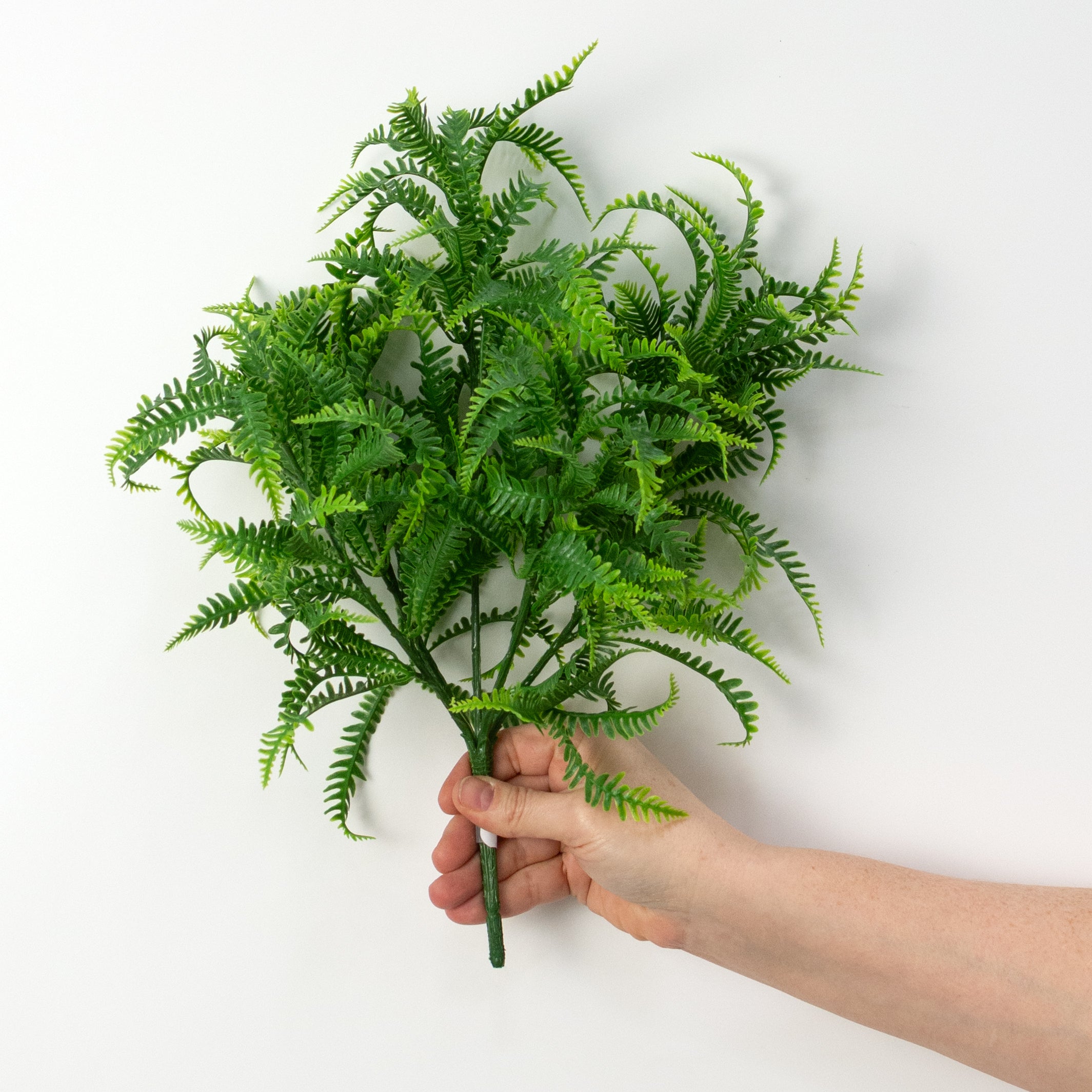 15" Plastic Mini Fern Bush: Dusty Two-Tone Green