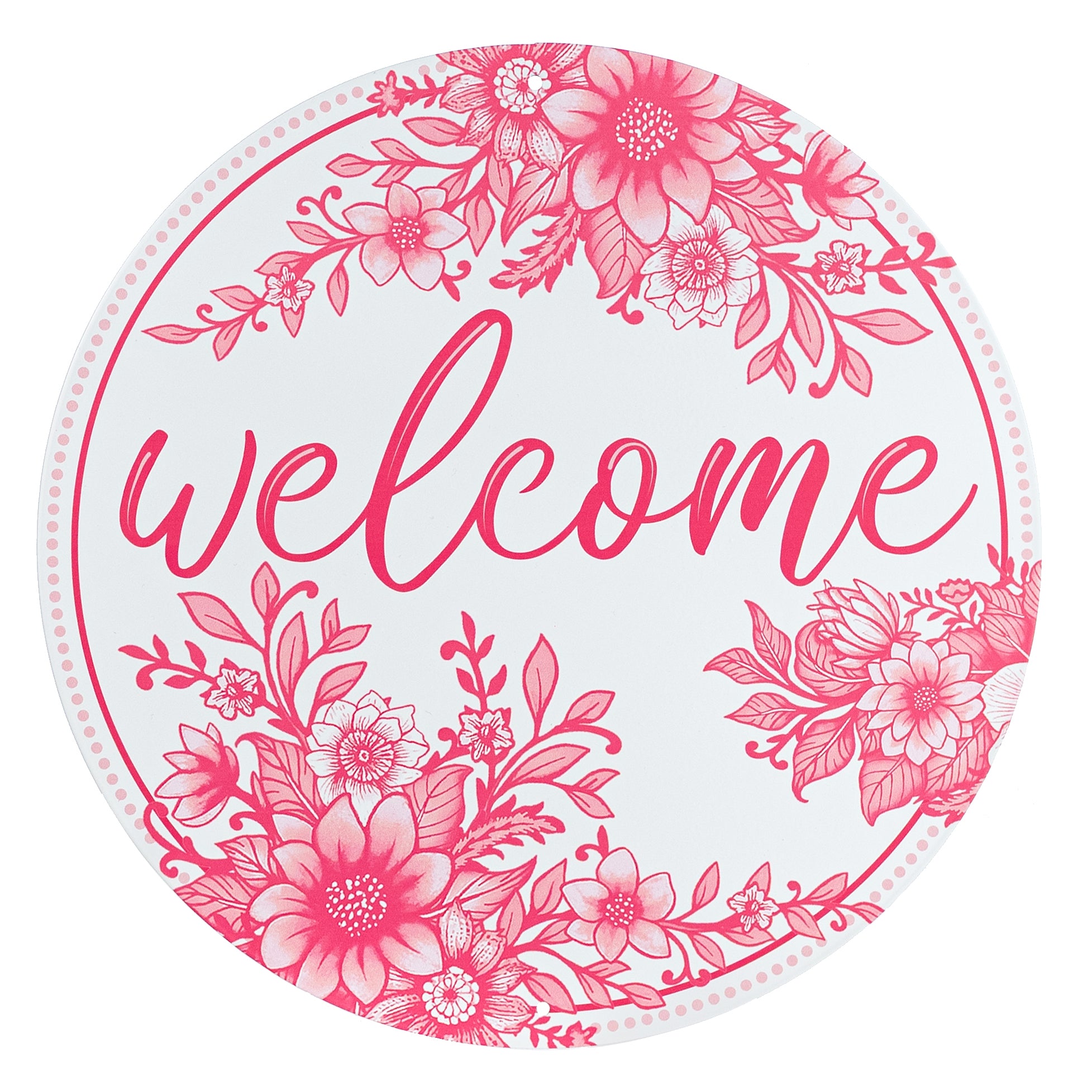 12" Metal Sign: Welcome Chinoiserie Floral Pink