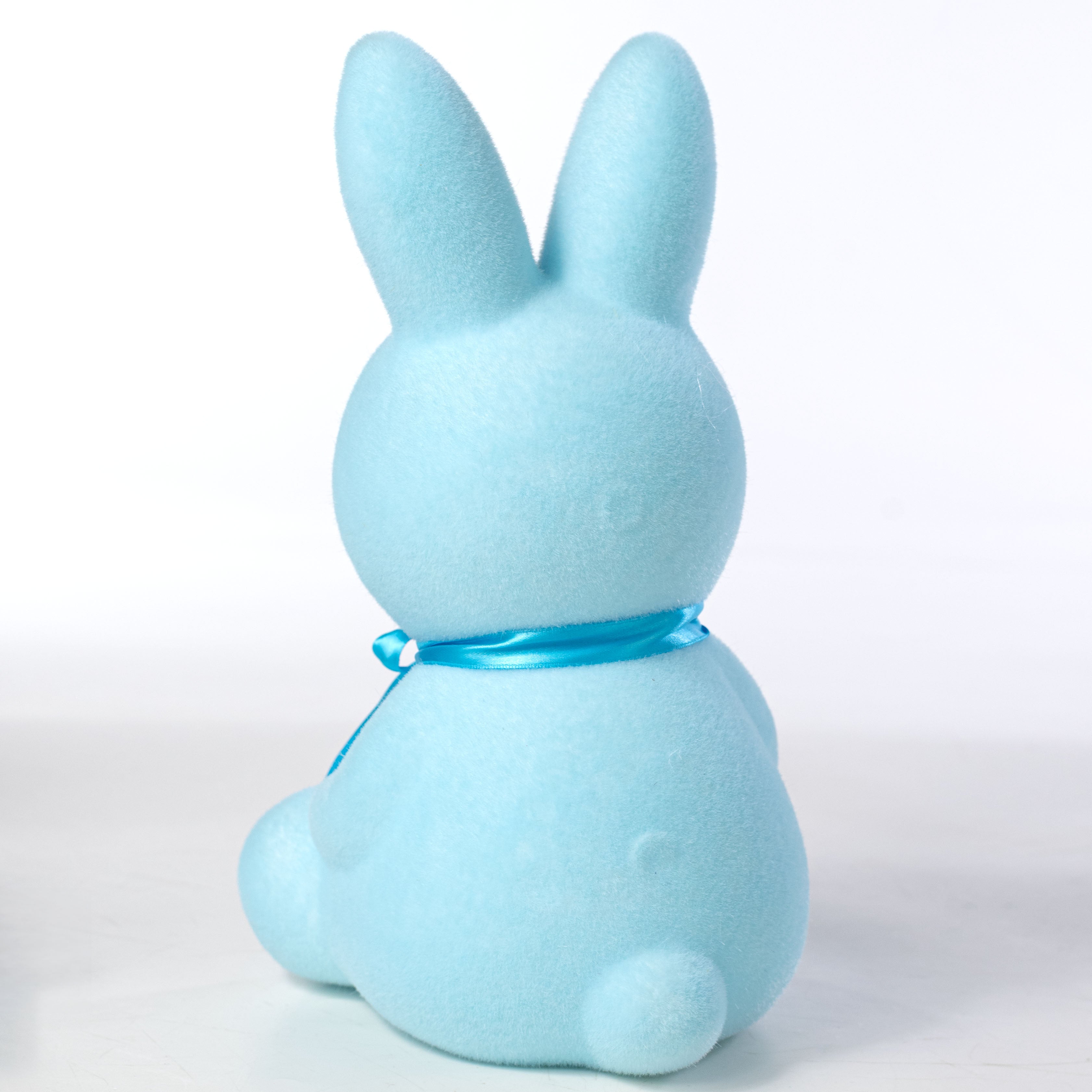 12" Modern Flocked Bunny Decor: Blue