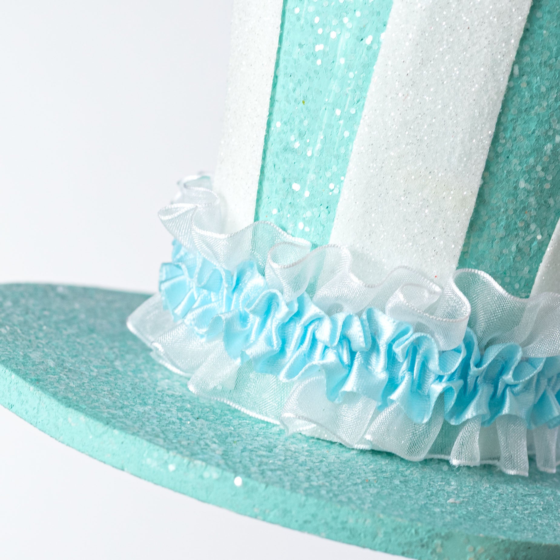 7.5" Striped Glitter Top Hat Decor: Mint Blue