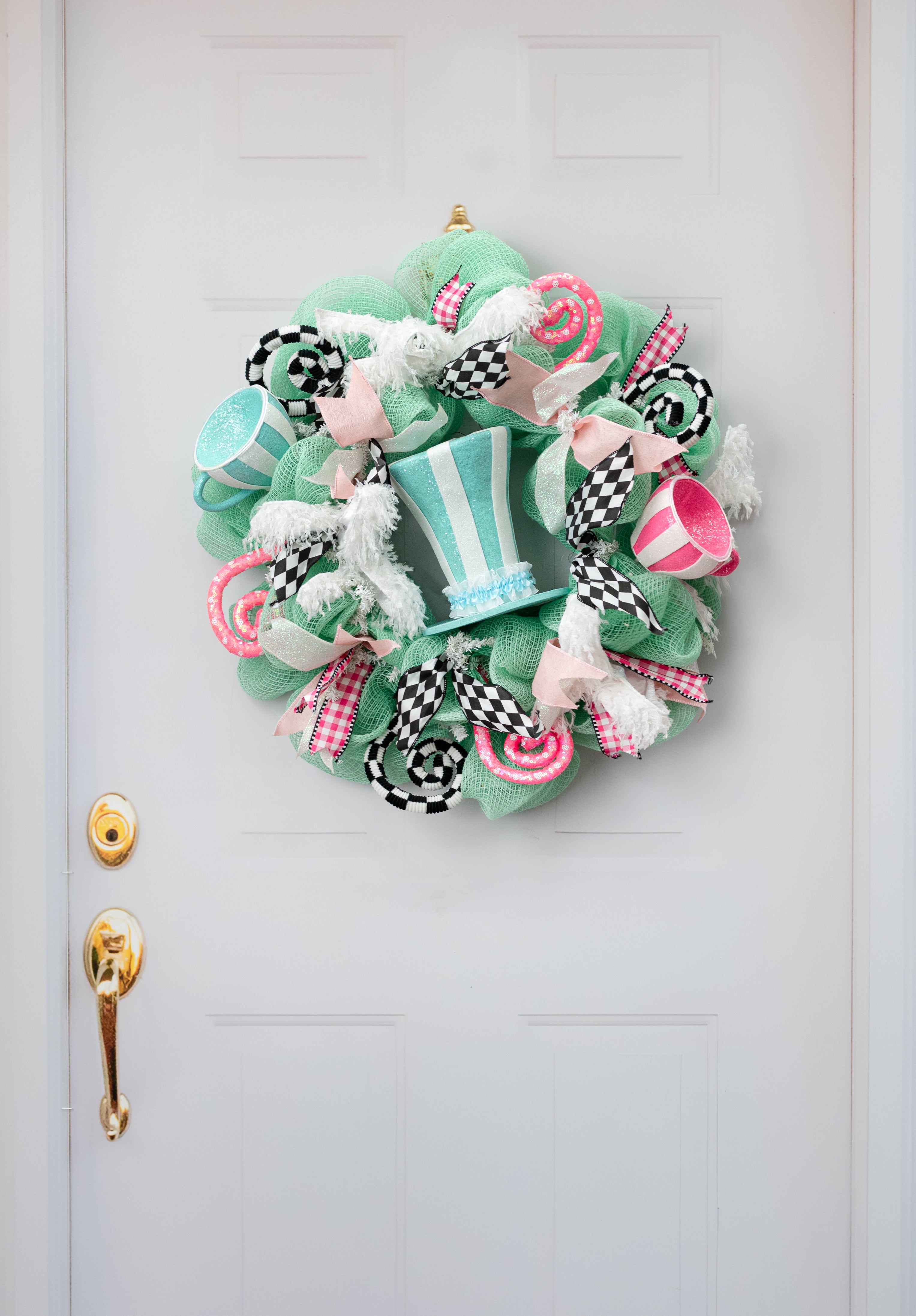 7.5" Striped Glitter Top Hat Decor: Mint Blue