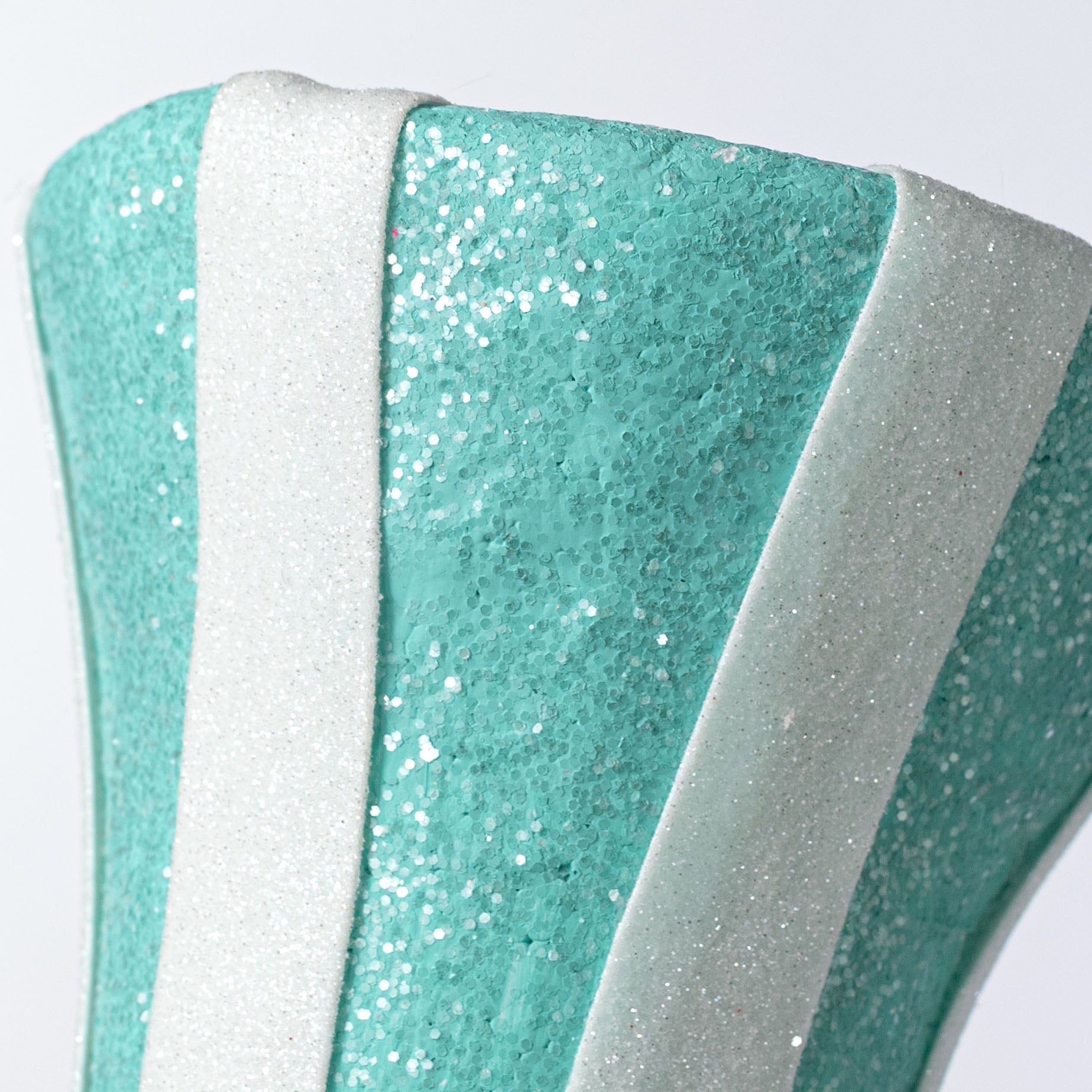 7.5" Striped Glitter Top Hat Decor: Mint Blue
