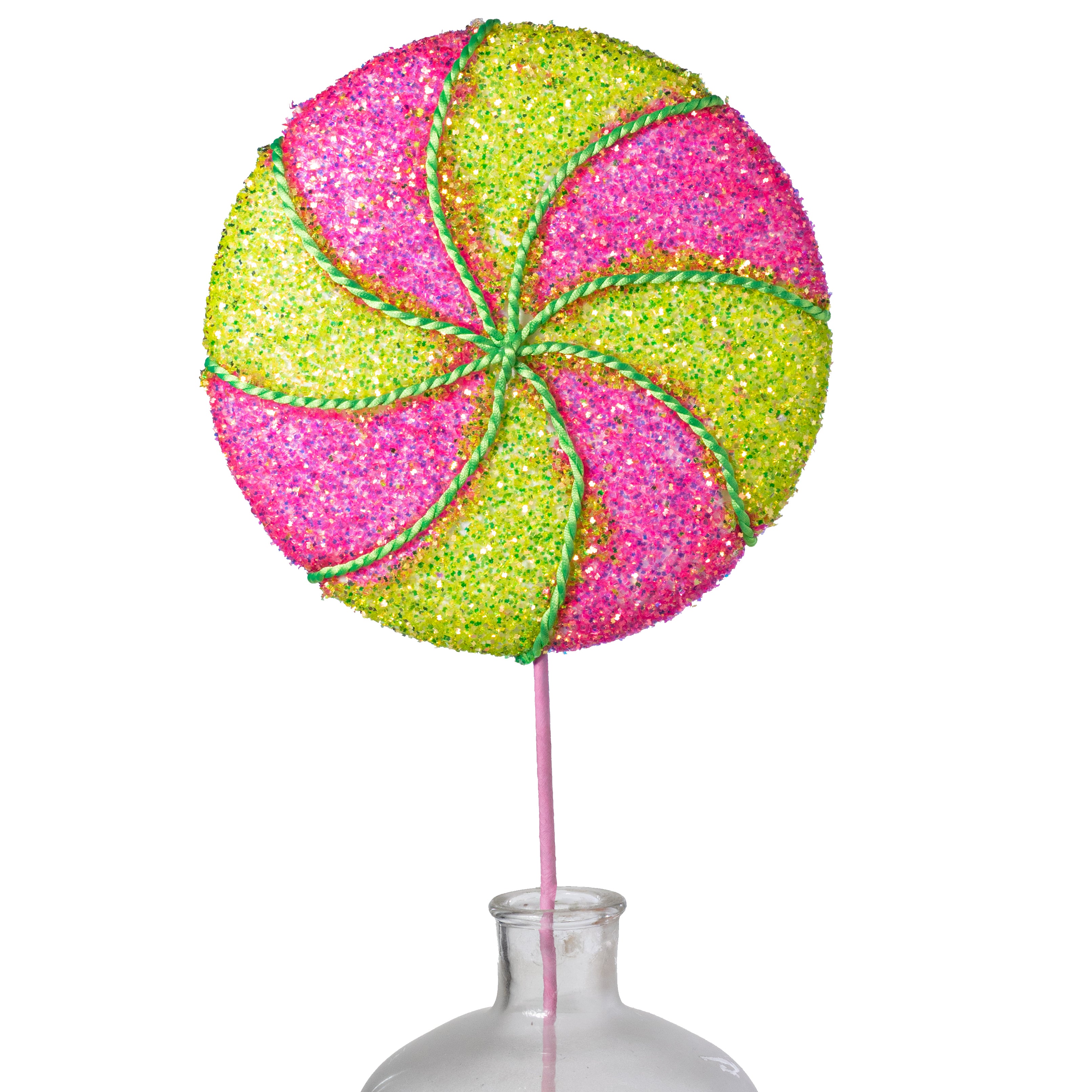 10" x 29" Frizzy Glitter Lollipop Spray: Green & Hot Pink
