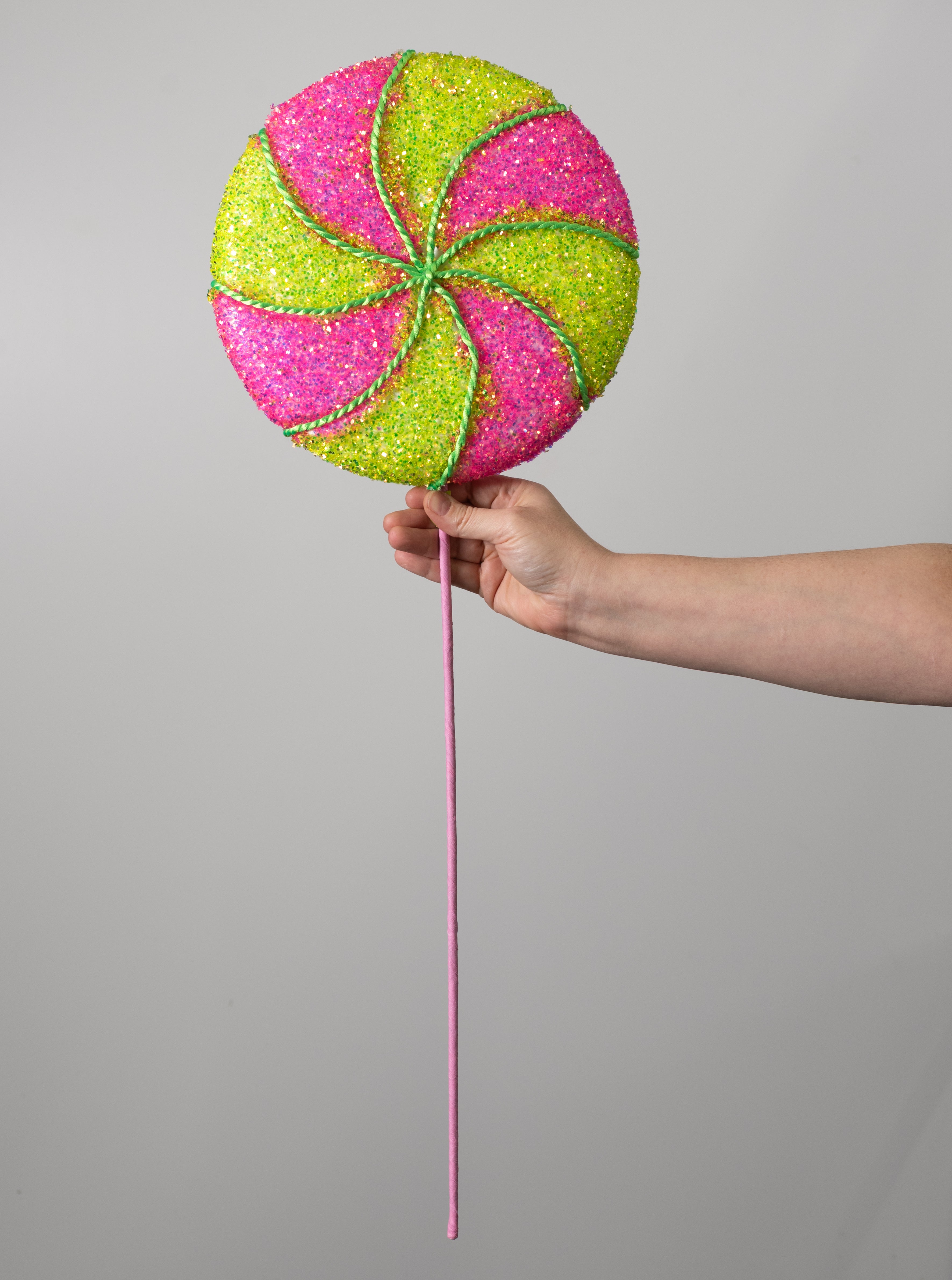 10" x 29" Frizzy Glitter Lollipop Spray: Green & Hot Pink