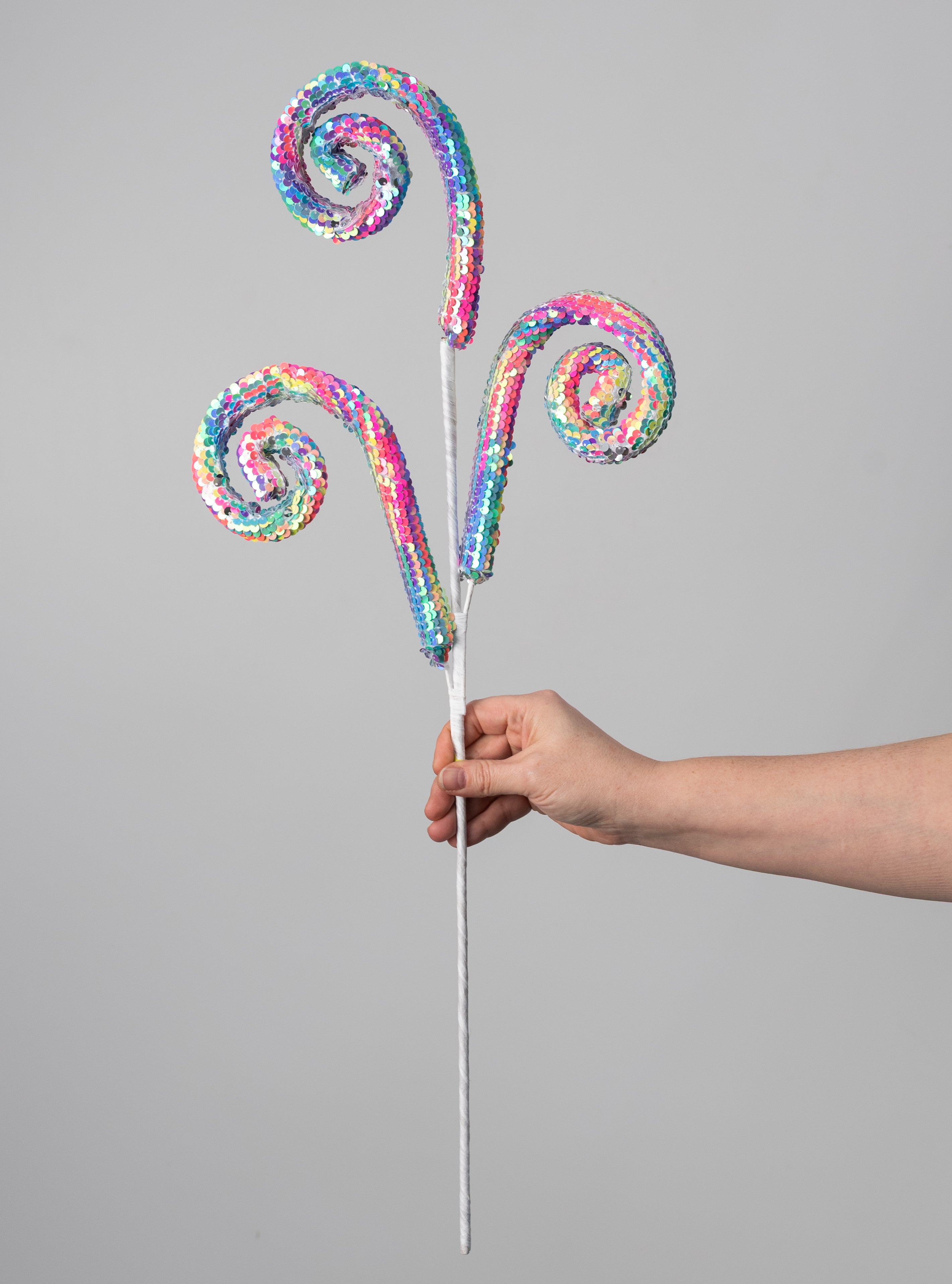 28" Sequin Spiral Curly Spray: Iridescent Neon Disco