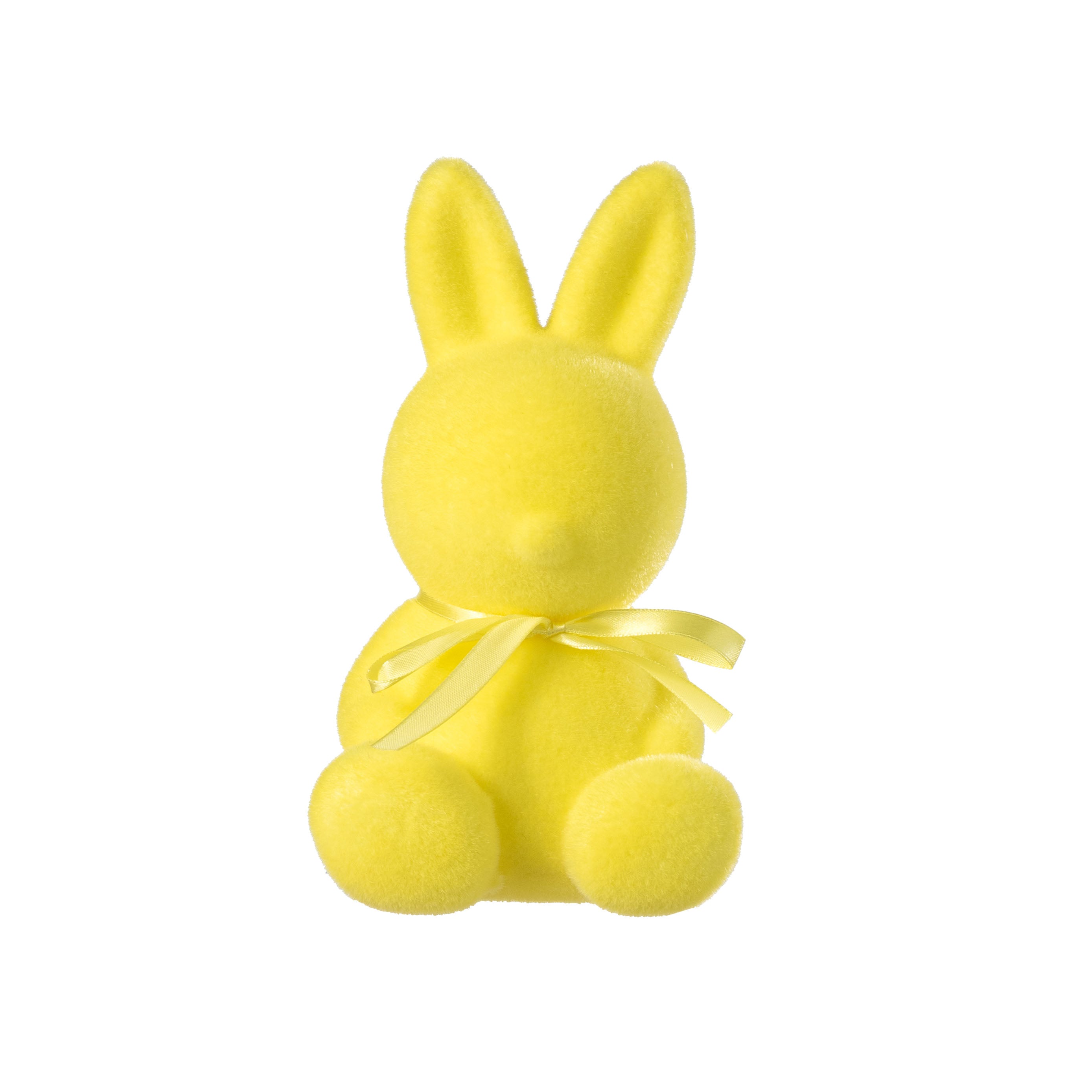 8" Modern Flocked Bunny Decor: Yellow