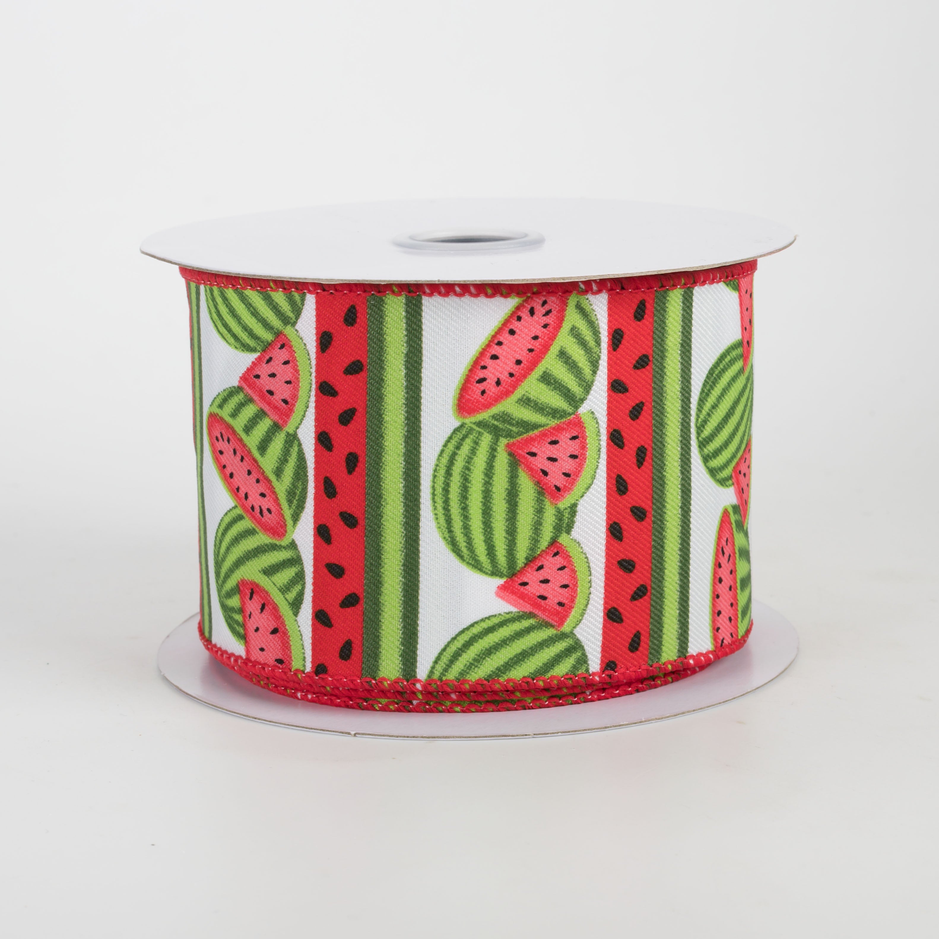 2.5" Watermelon Seeds & Stripes Ribbon: White (10 Yards)