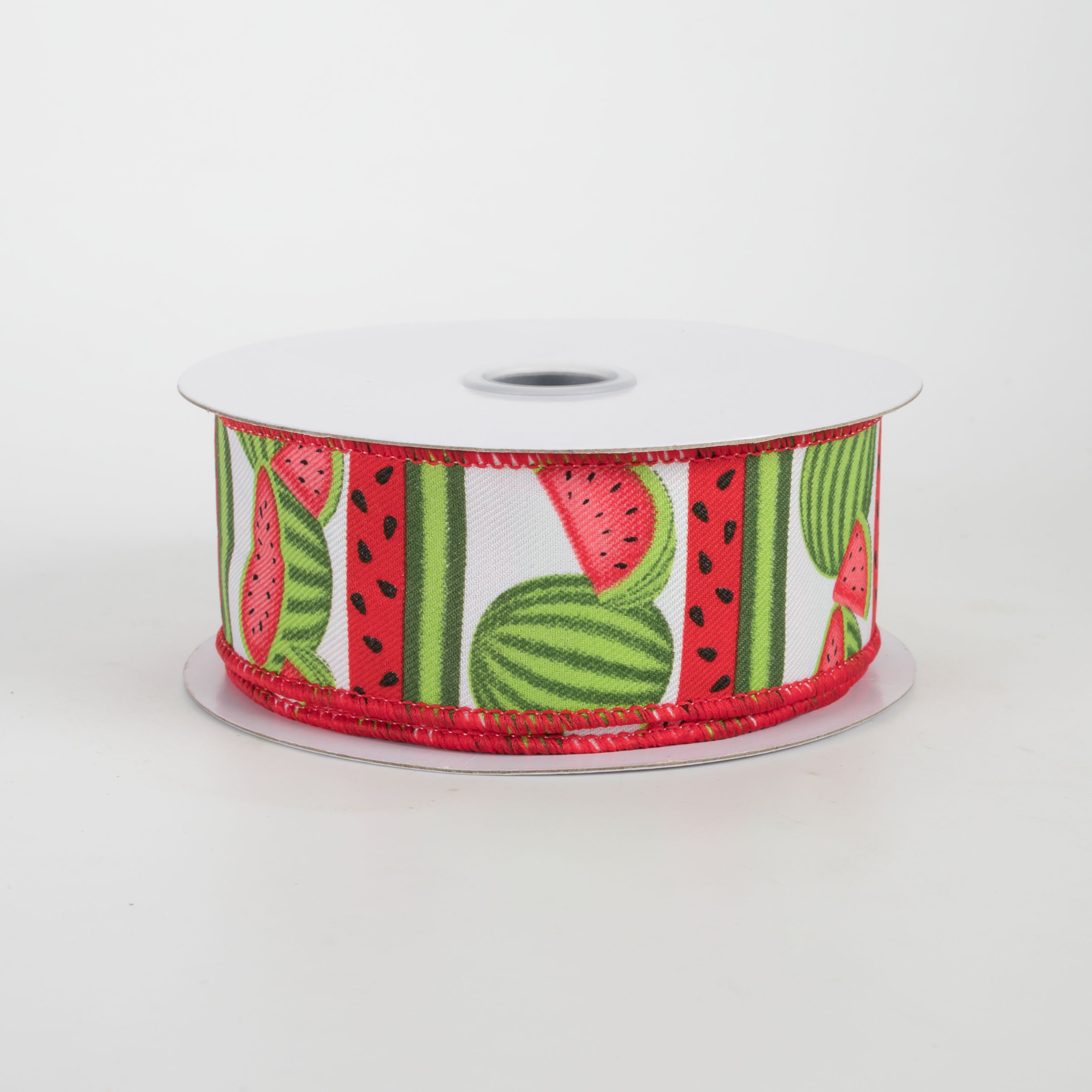 1.5" Watermelon Seeds & Stripes Ribbon: White (10 Yards)