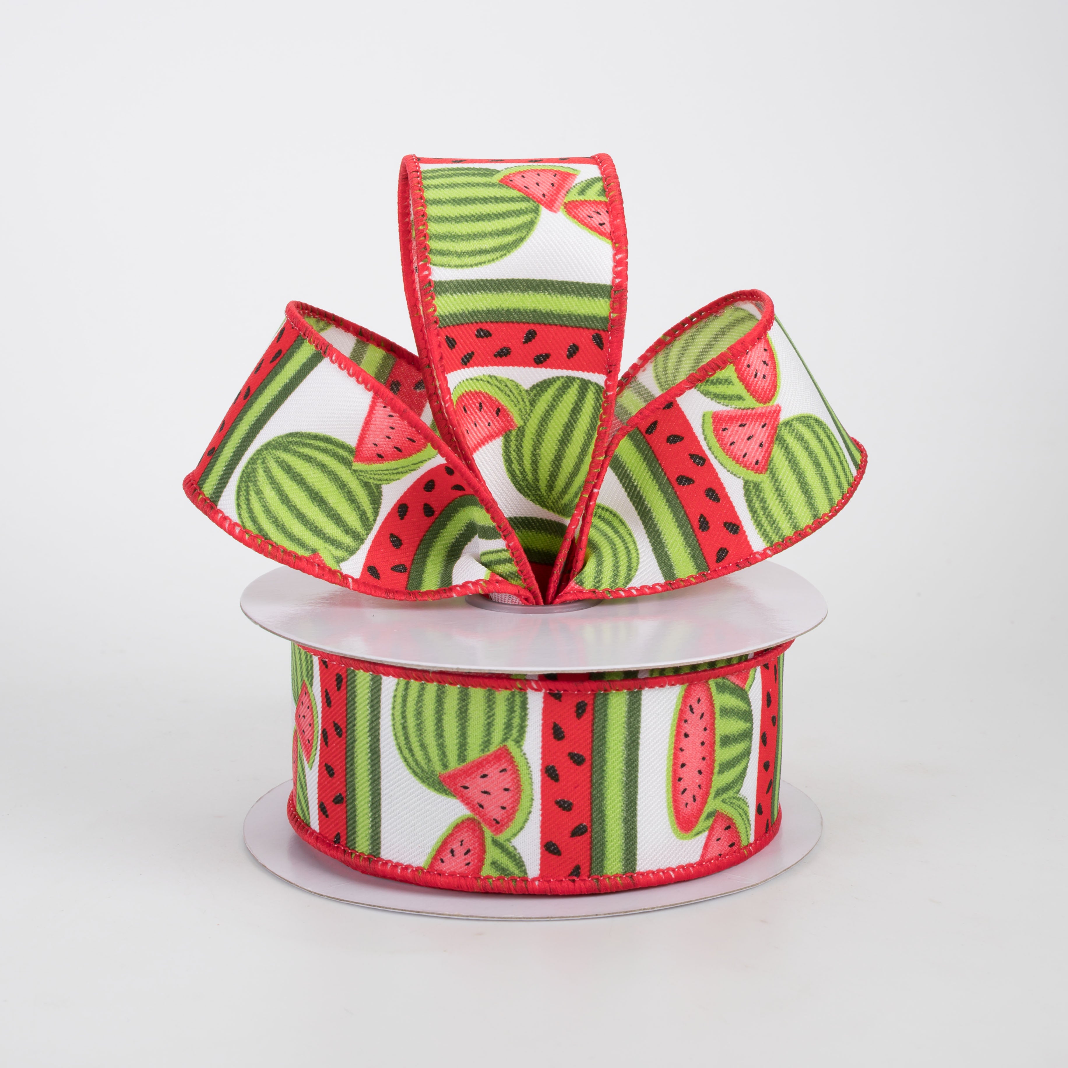 1.5" Watermelon Seeds & Stripes Ribbon: White (10 Yards)