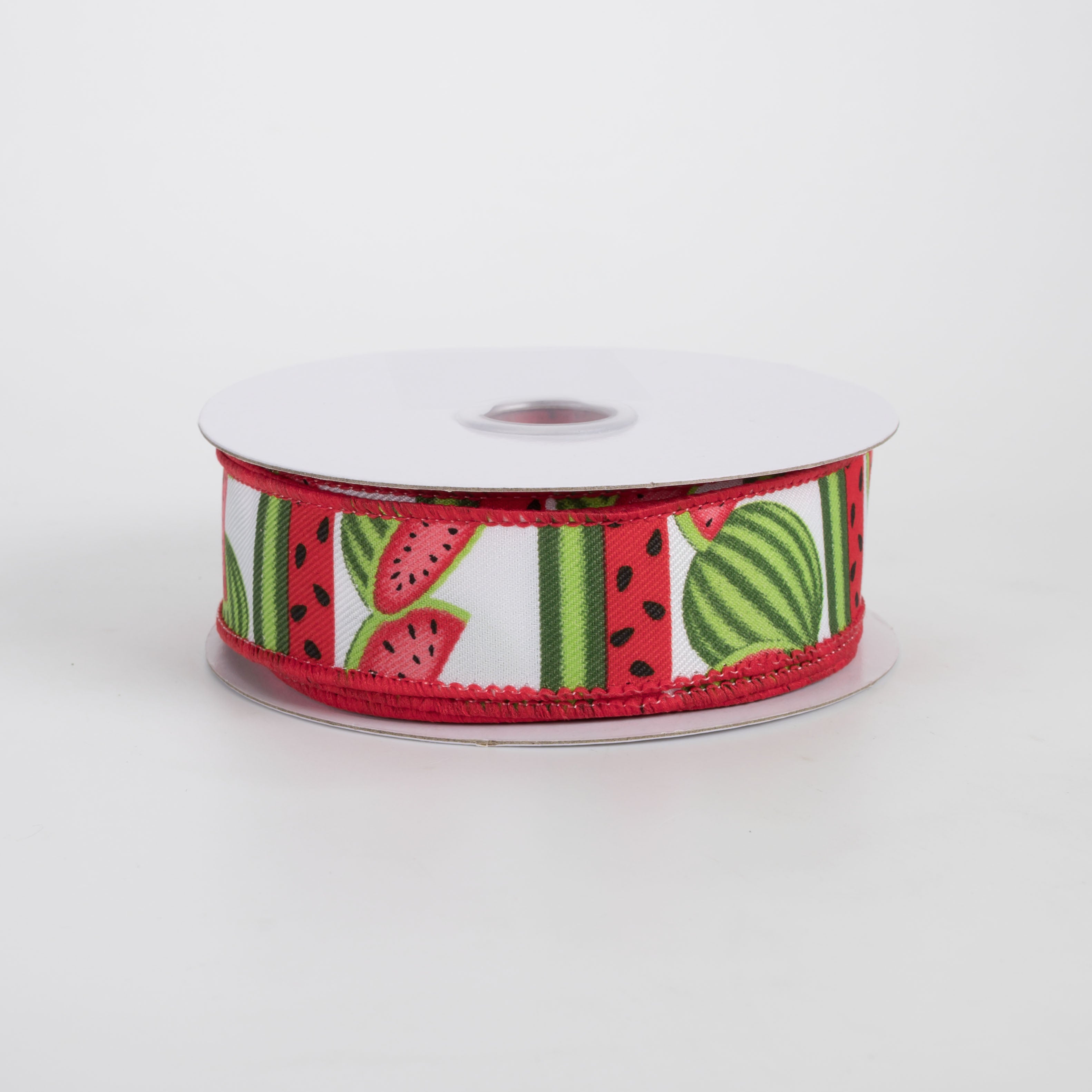 7/8" Watermelon Seeds & Stripes Ribbon: White (10 Yards)