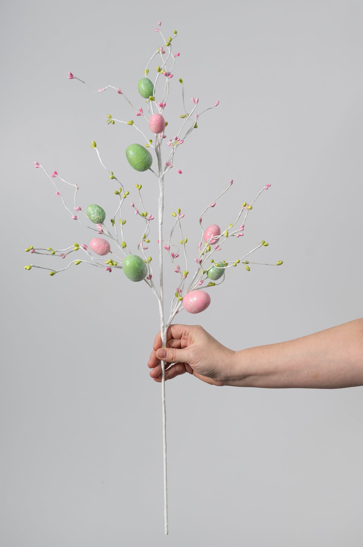 28" Glittered Easter Eggs & Pips Spray: Green & Pink